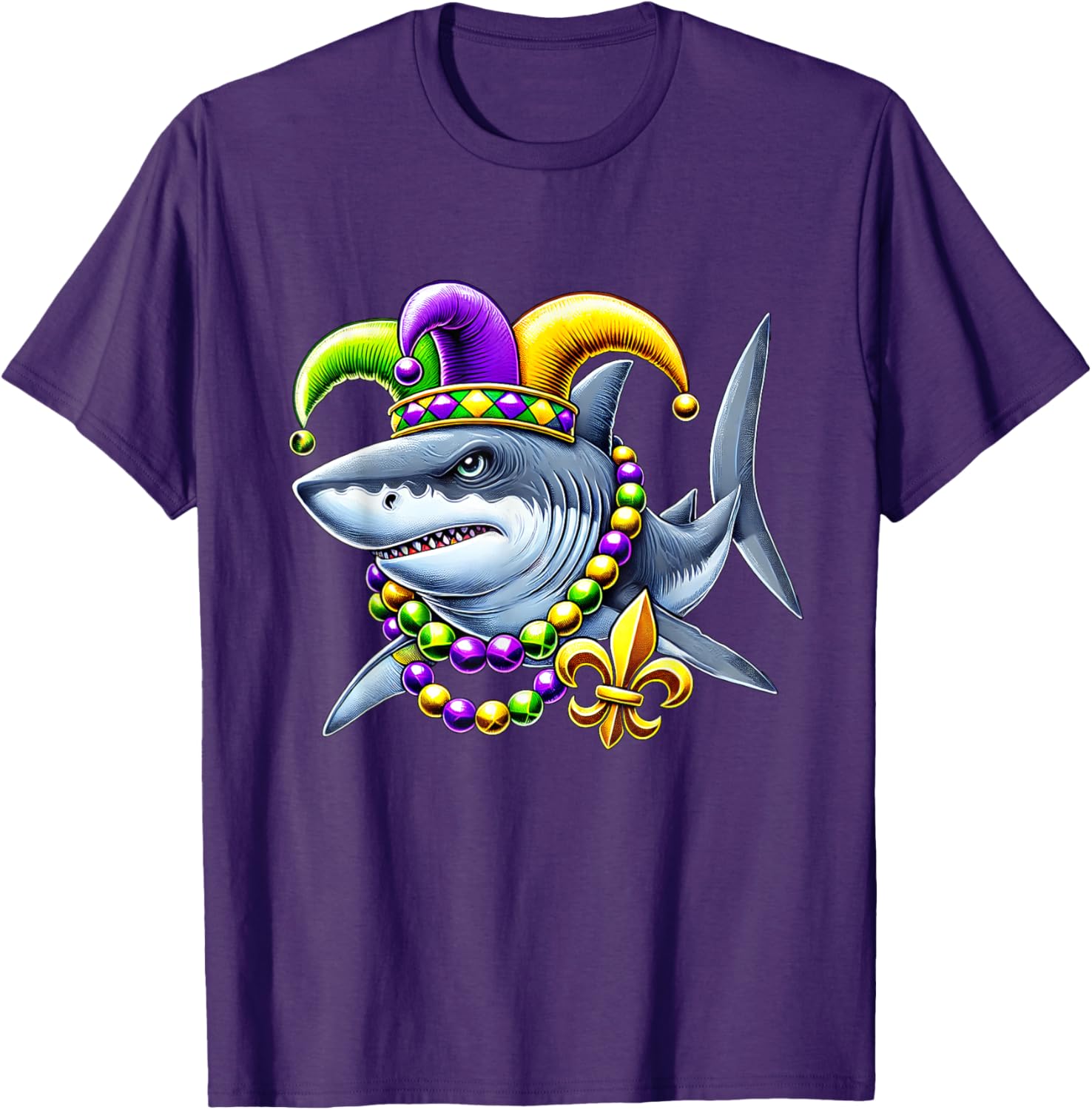 Jester Shark Beads Mardi Gras T-Shirt for Men, Women, and Kids - 3