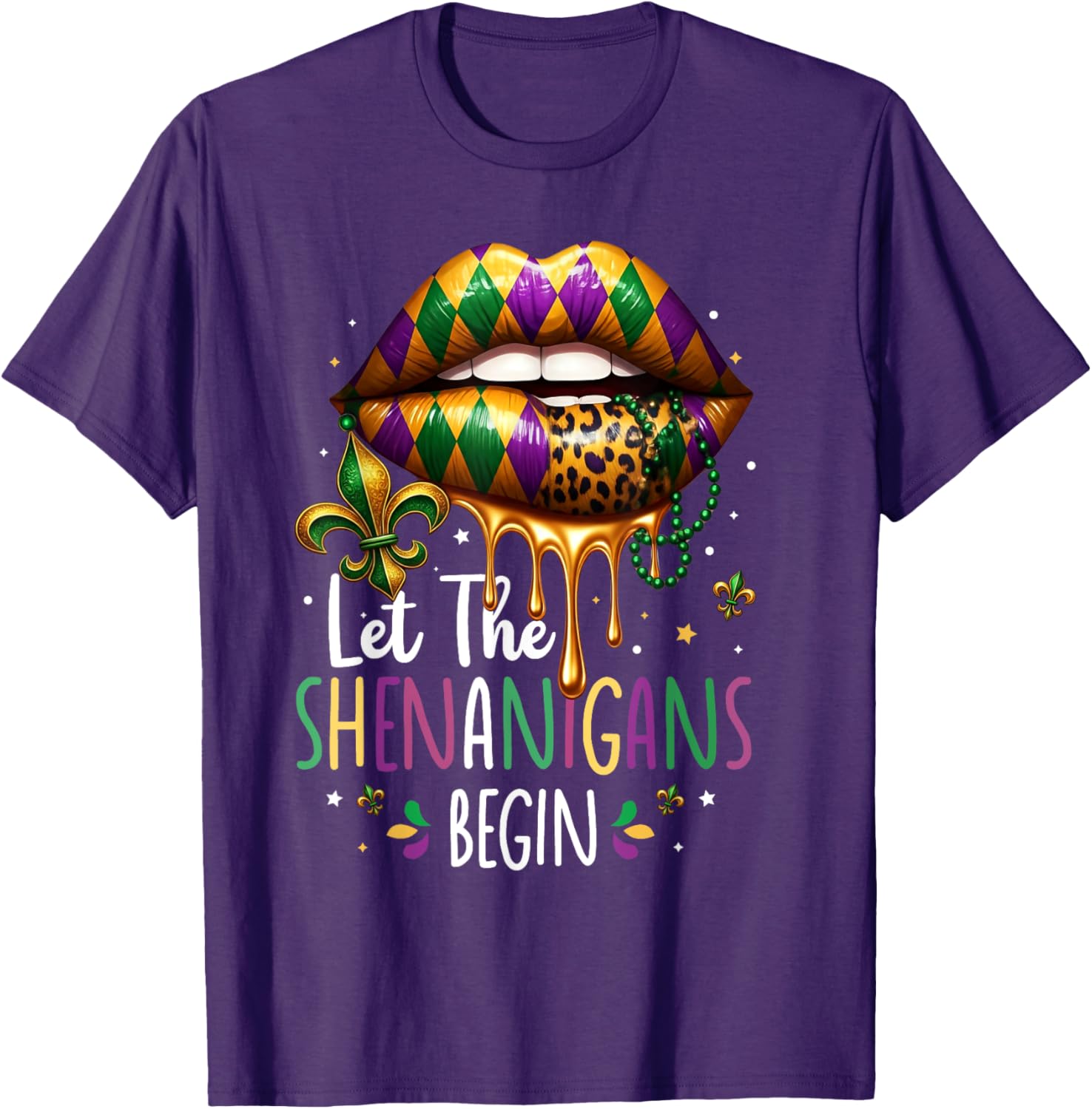 Mardi Gras Lips T-Shirt for Women Let the Shenanigans Begin New Orleans - 7