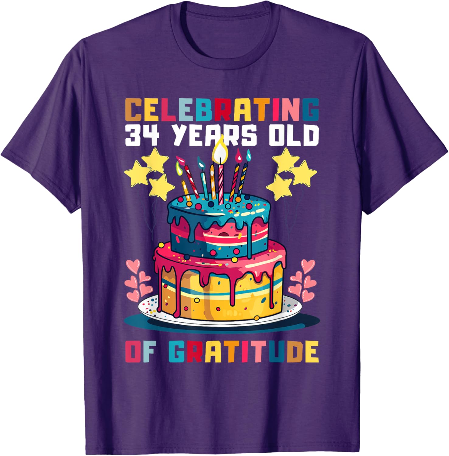 Celebrating 34 Years of Gratitude Fun Birthday T-Shirt for All Ages - 4
