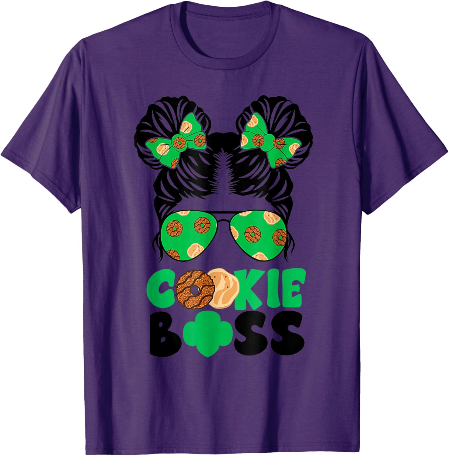 Scout Cookie Boss Girls Messy Bun Sunglasses T-Shirt for Kids - 21