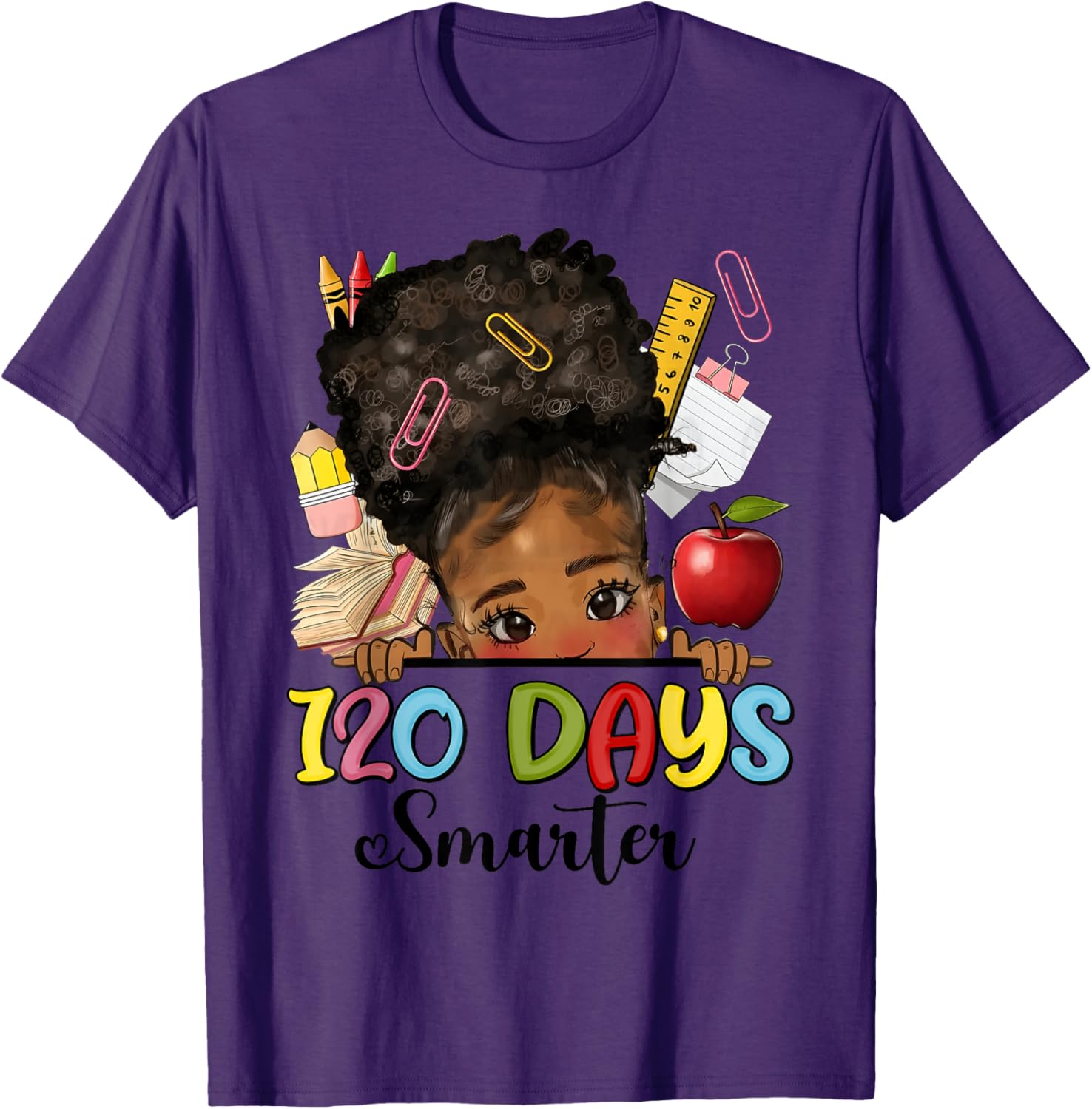 Messy Bun 120 Days Smarter Afro Girl T-Shirt for School Fun - 14