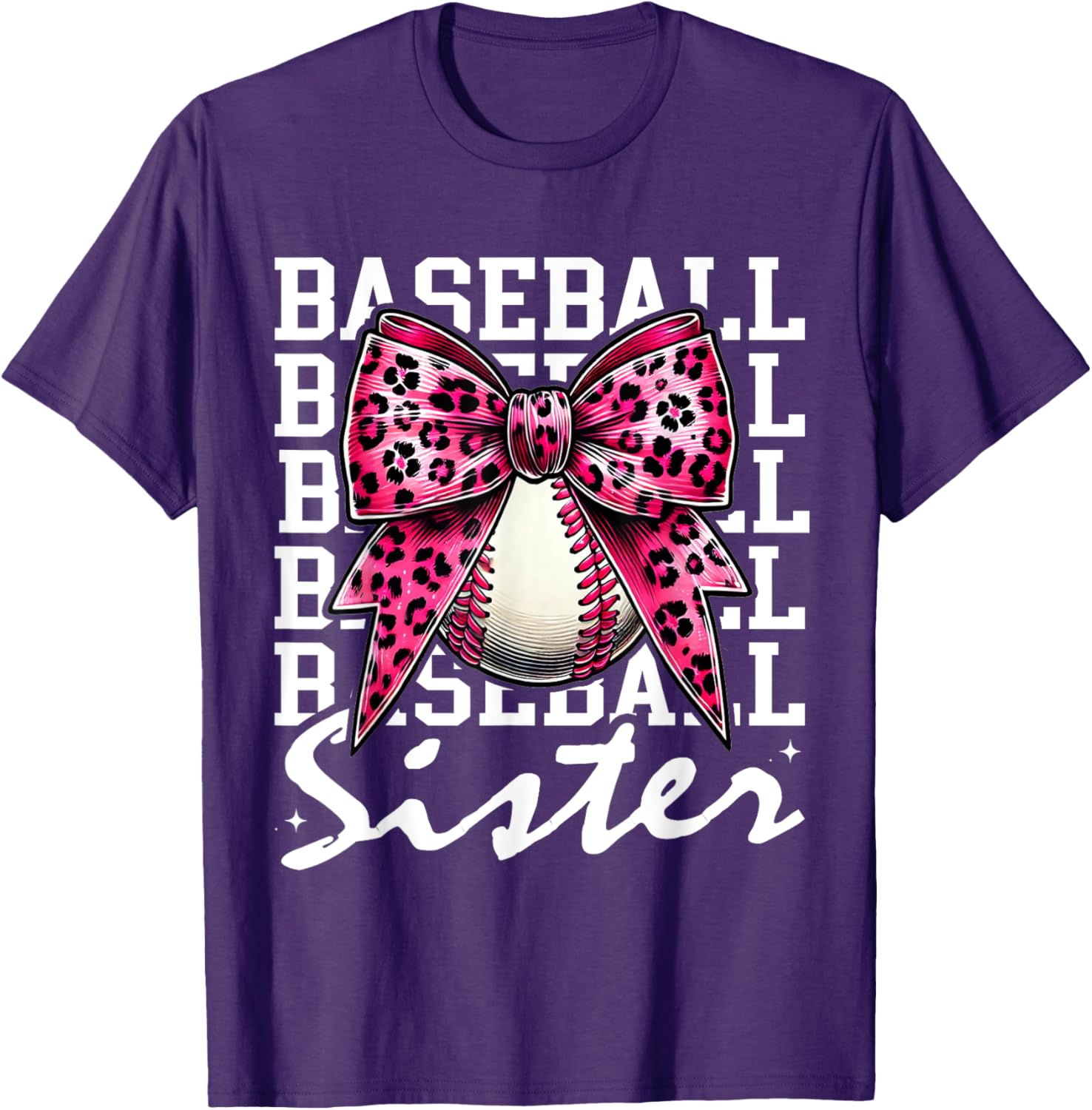 Pink Leopard Print Coquette Bow Baseball Sister T-Shirt for Trendy Style - 21