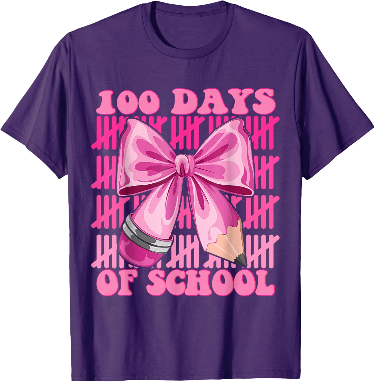 100 Days of School Girls Coquette Bow T-Shirt for Celebrating Milestones - 1
