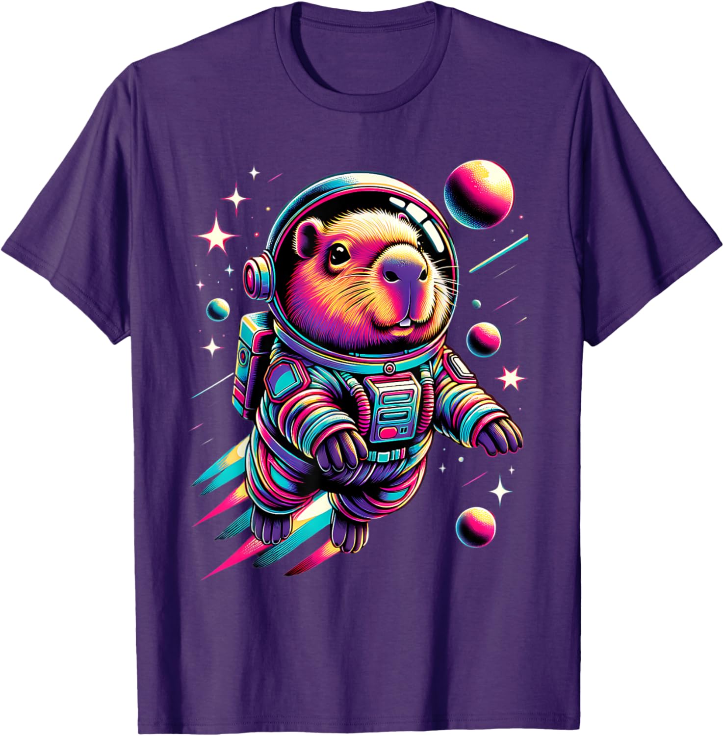 Adorable Space Capybara Astronaut T-Shirt for Animal Lovers - 7