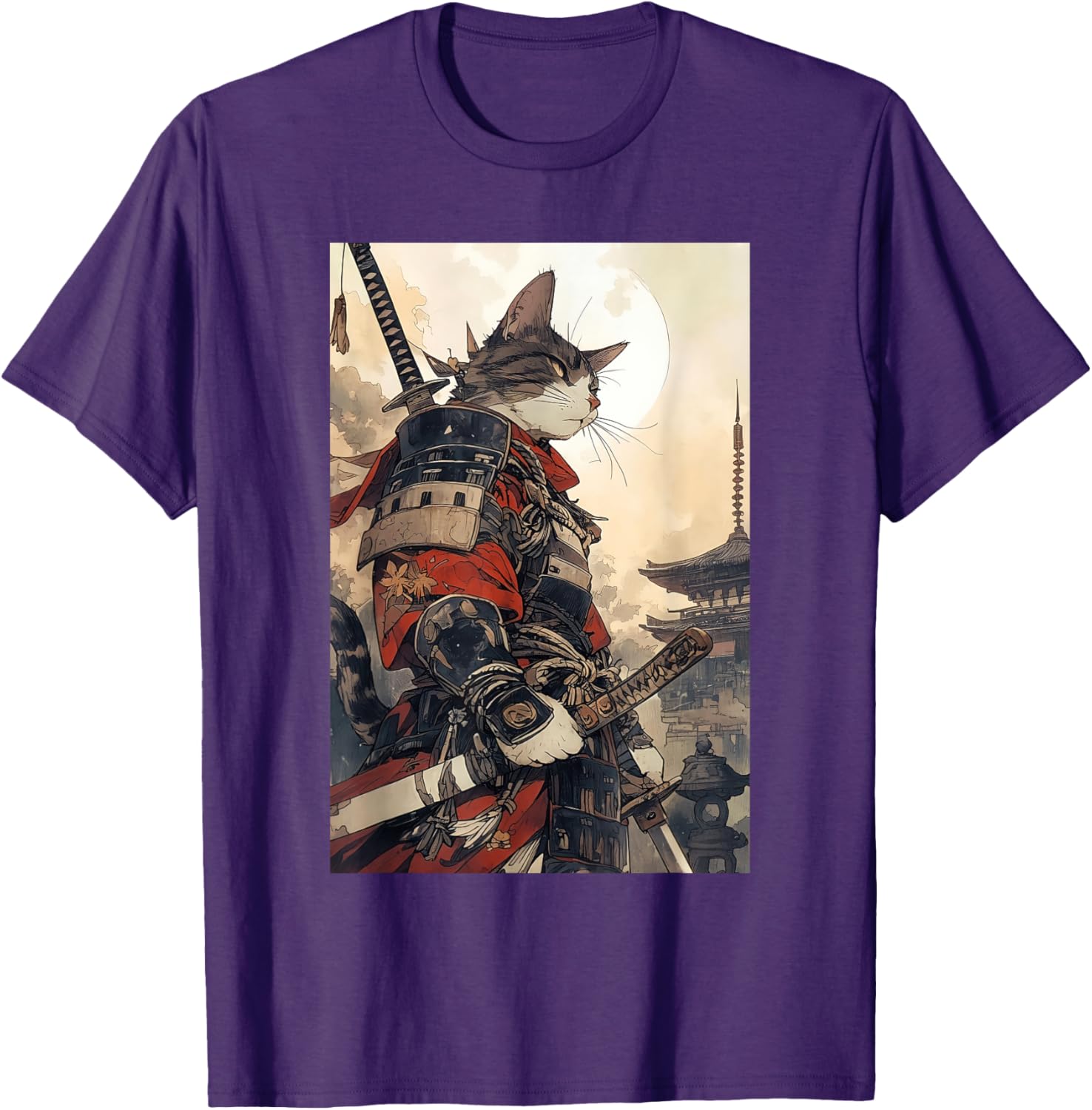 Samurai Cat Graphic Tee Vintage Japanese Art for Men, Women, Kids - 17