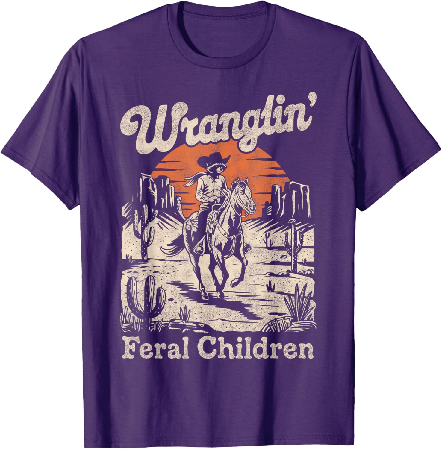 Wranglin Feral Children Raccoon T-Shirt Retro 90s Cowboy Style - 11