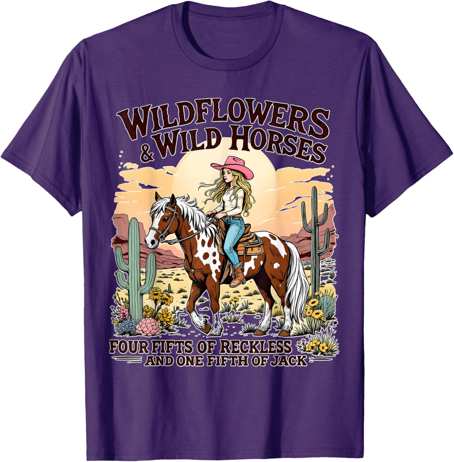 Wild Flowers and Wild Horses Southern Sunset Cowgirls T-Shirt for Women - 11