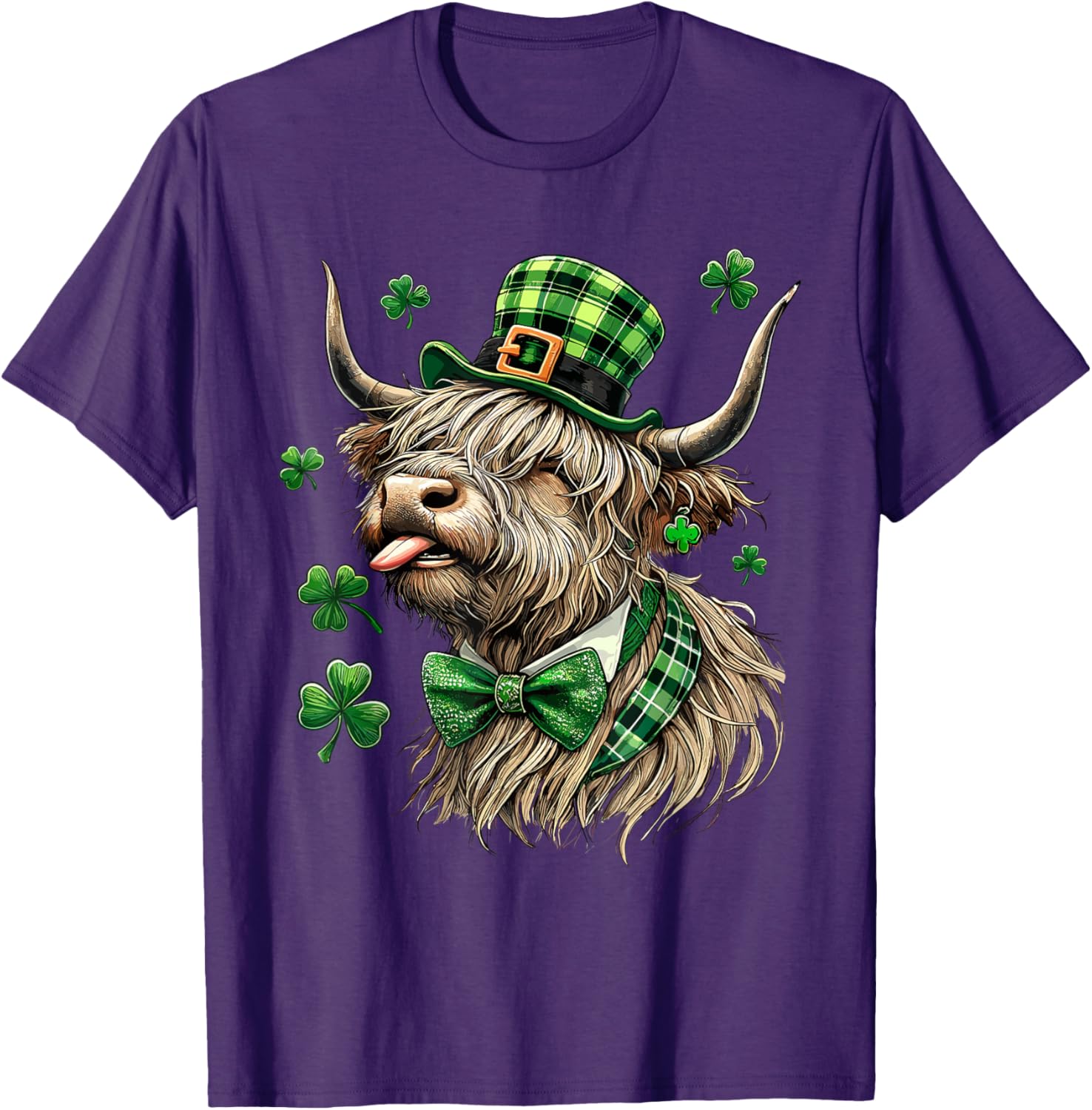 St. Patrick's Day Highland Cow T-Shirt with Lucky Shamrock Design - 14