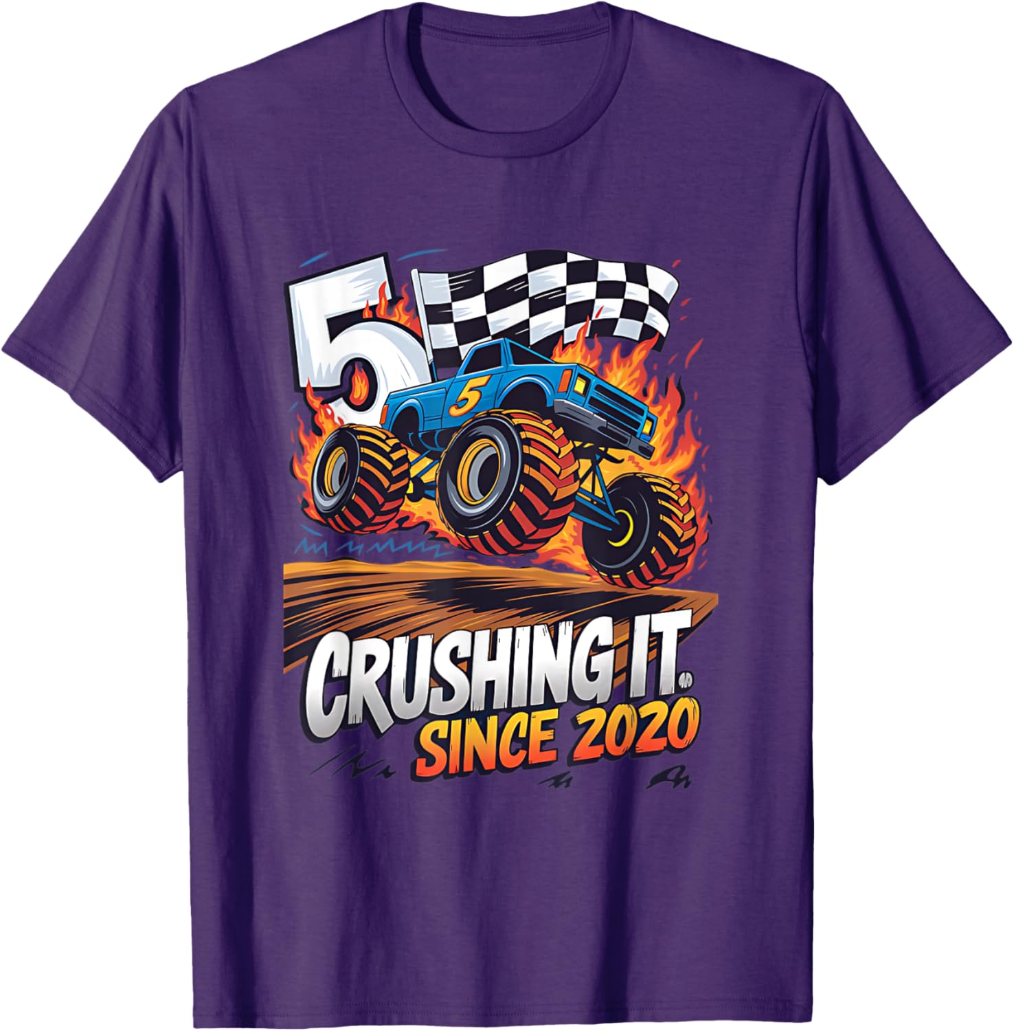 5th Birthday Kids Monster Truck T-Shirt Crushing It Since 2020 - 14