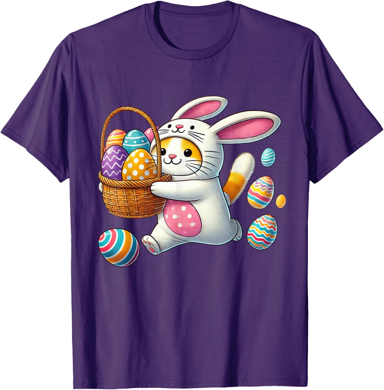 Funny Easter Orange Cat Bunny Ears T-Shirt for Kids Boys and Girls - 1