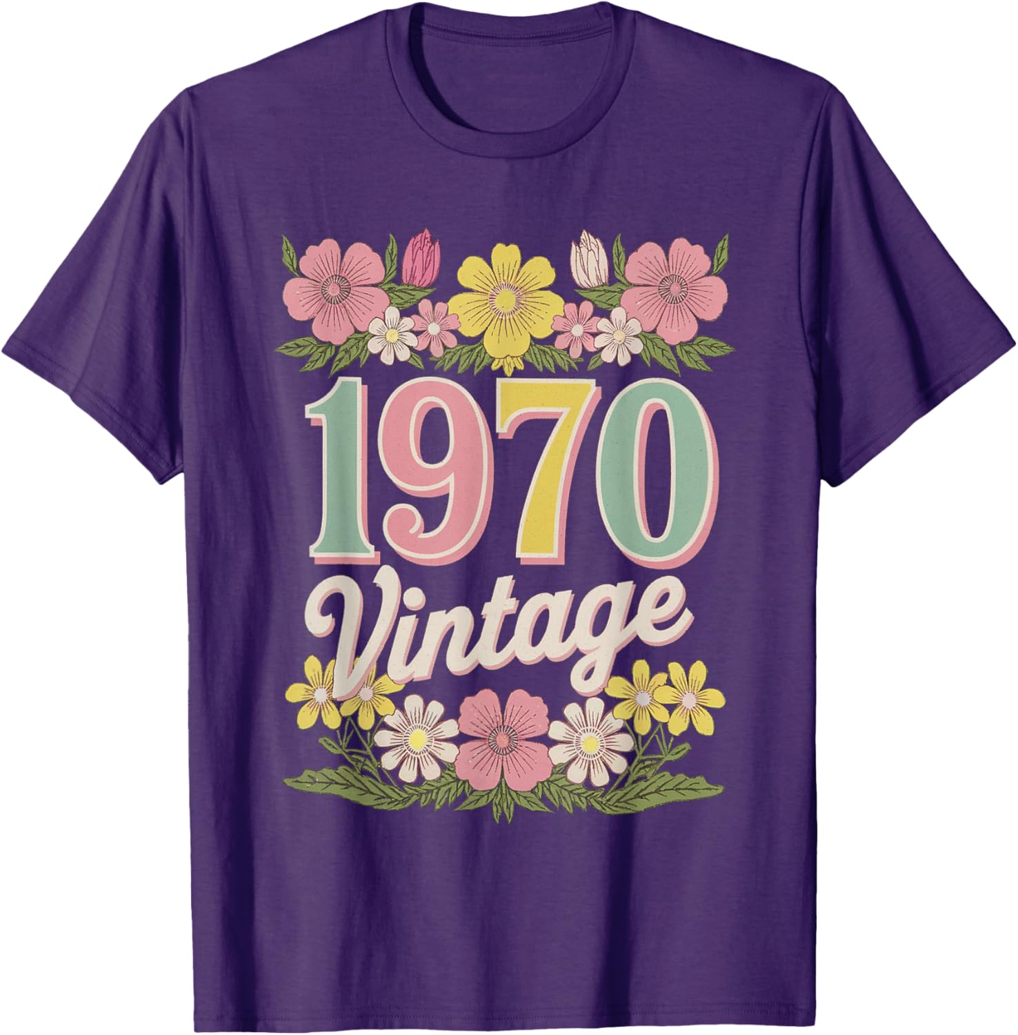 Vintage 1970 Retro Flower Birthday T-Shirt for Daughters and Women - 2