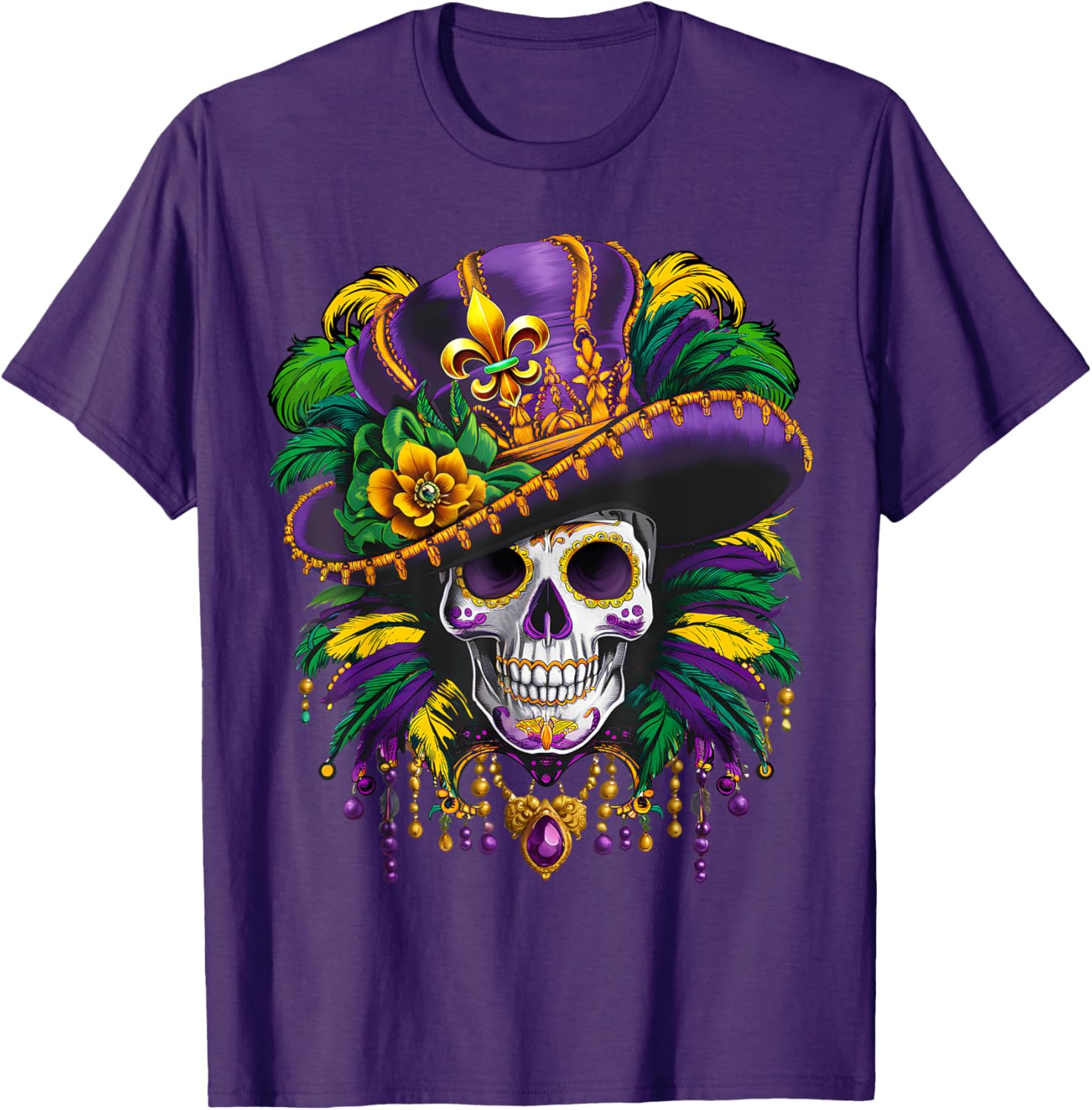 Mardi Gras Sugar Skull T-Shirt for New Orleans Carnival Fun - 19