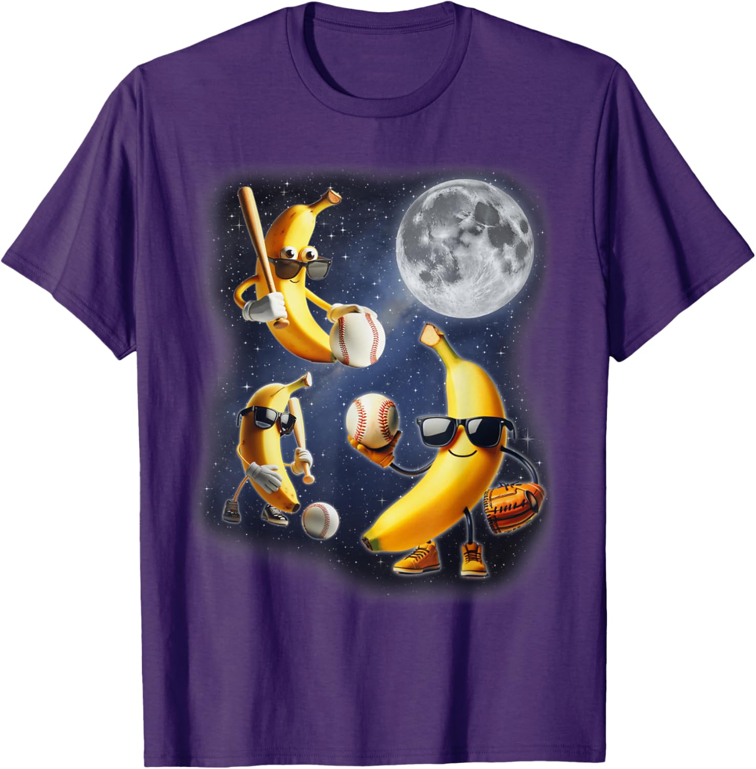 Funny Three Bananas Howling at the Moon Baseball T-Shirt for All Ages - 8