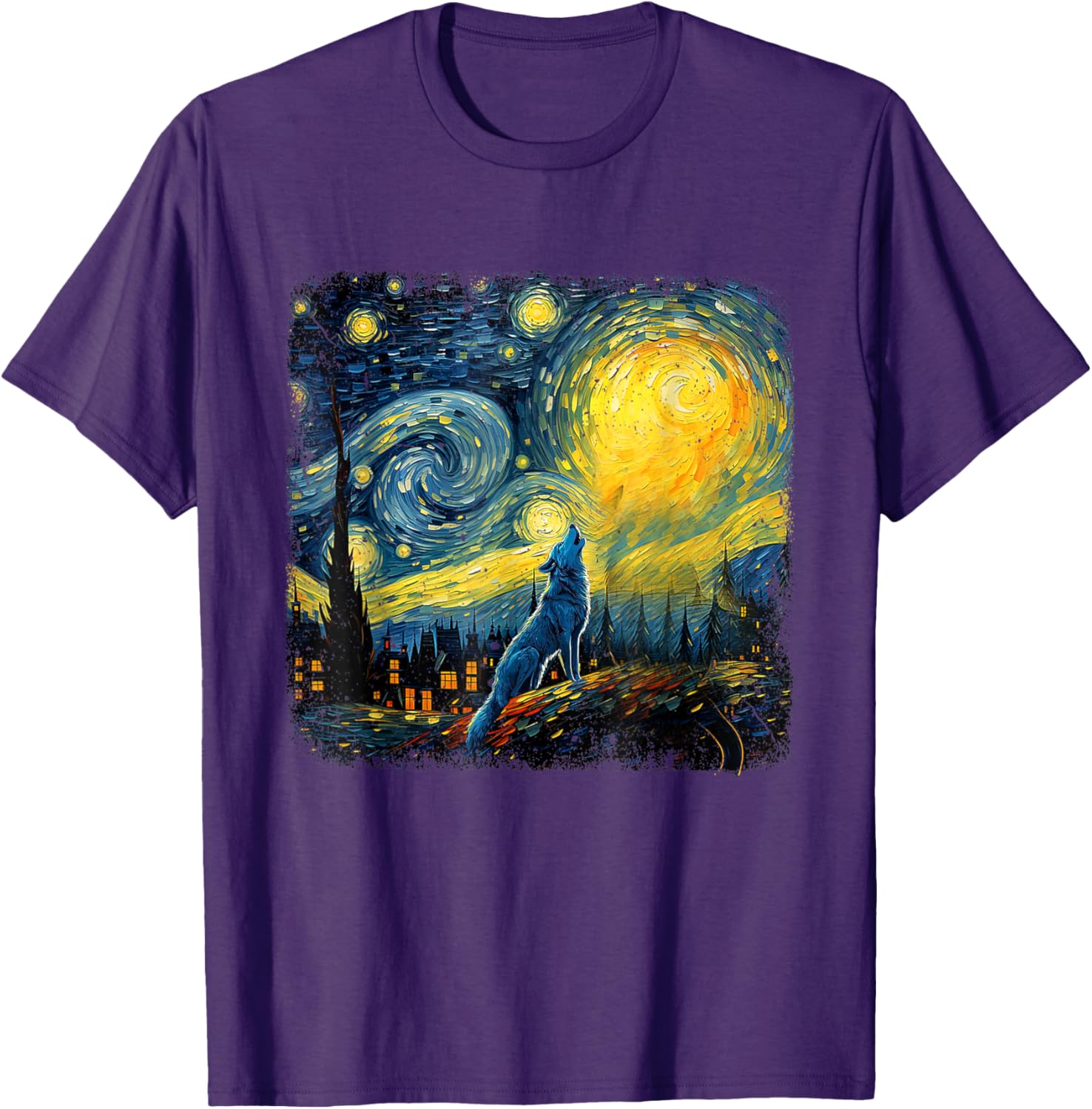 Wolf Star Gazer Shirt Van Gogh Inspired Starry Night Art T-Shirt - 7