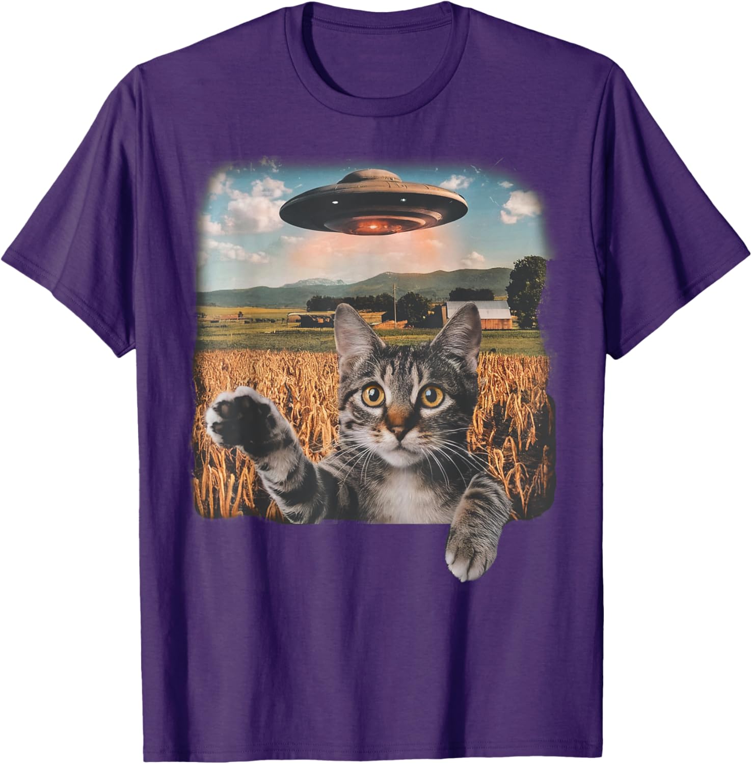 Cat Selfie with Alien UFO T-Shirt for Men, Women, and Kids - 23