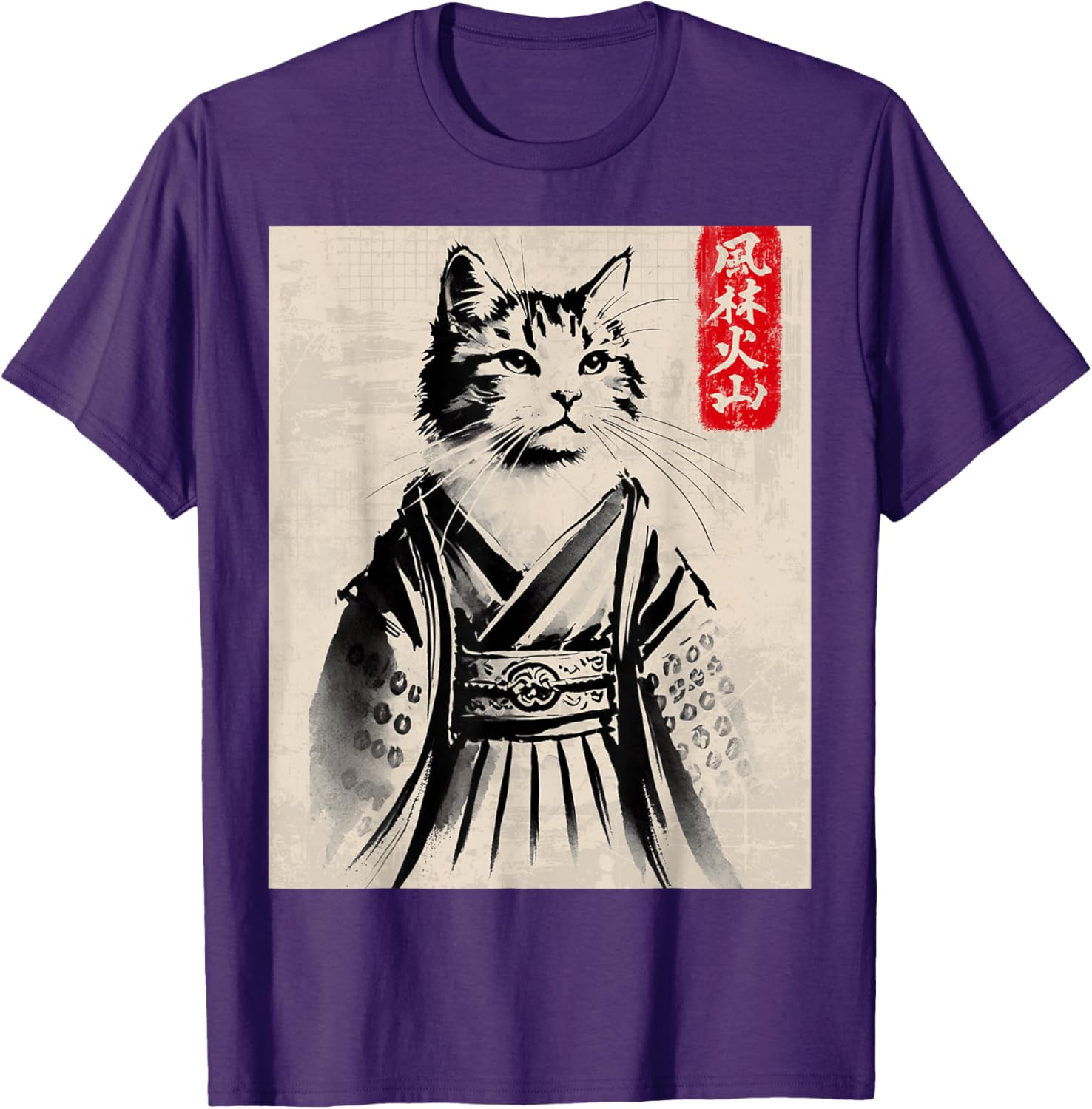 Samurai Cat Ukiyo-e Warrior Art T-Shirt for Cat Lovers and Art Fans - 29