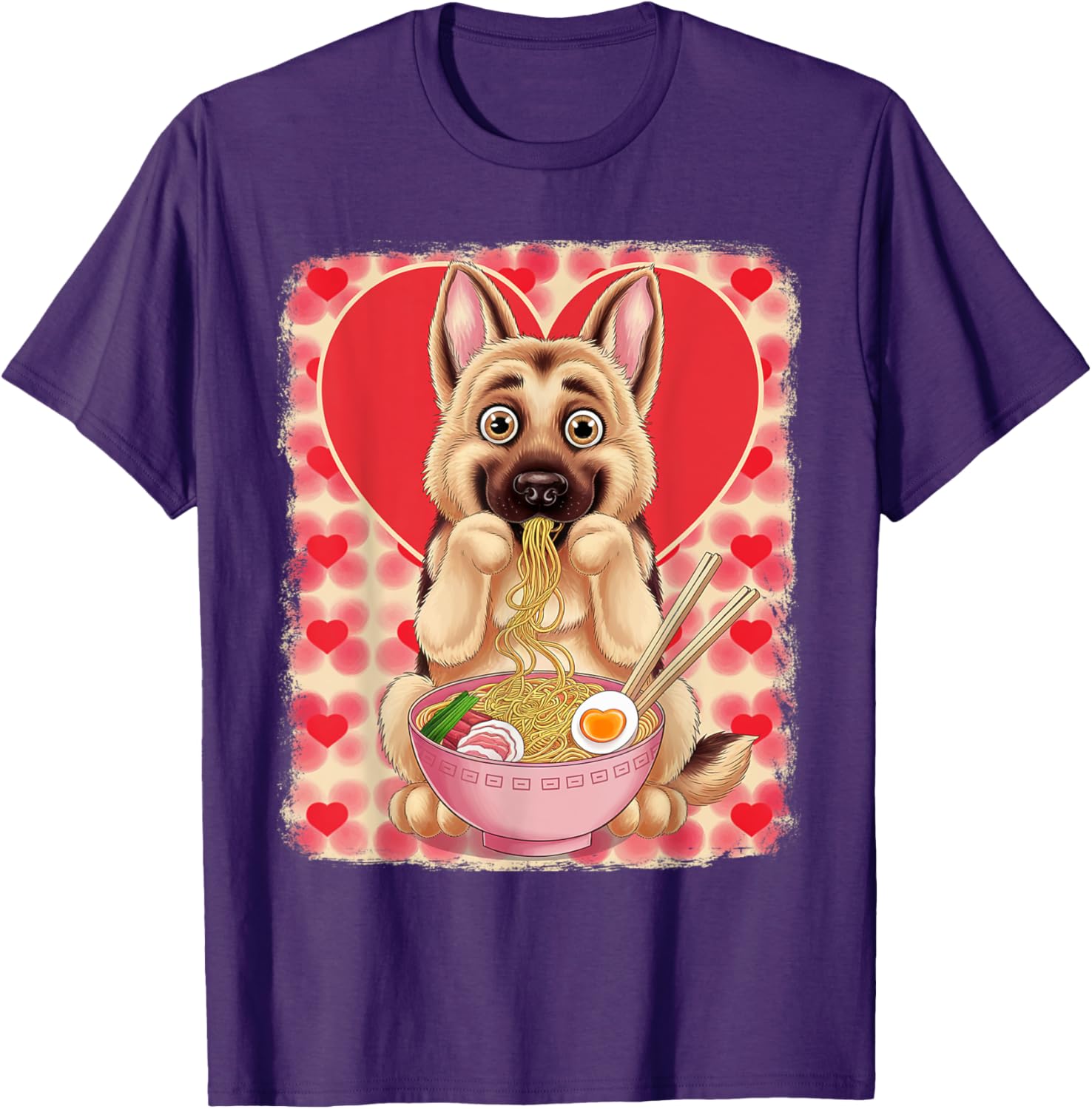 Adorable German Shepherd Eating Ramen Noodles Valentine's Day T-Shirt - 16