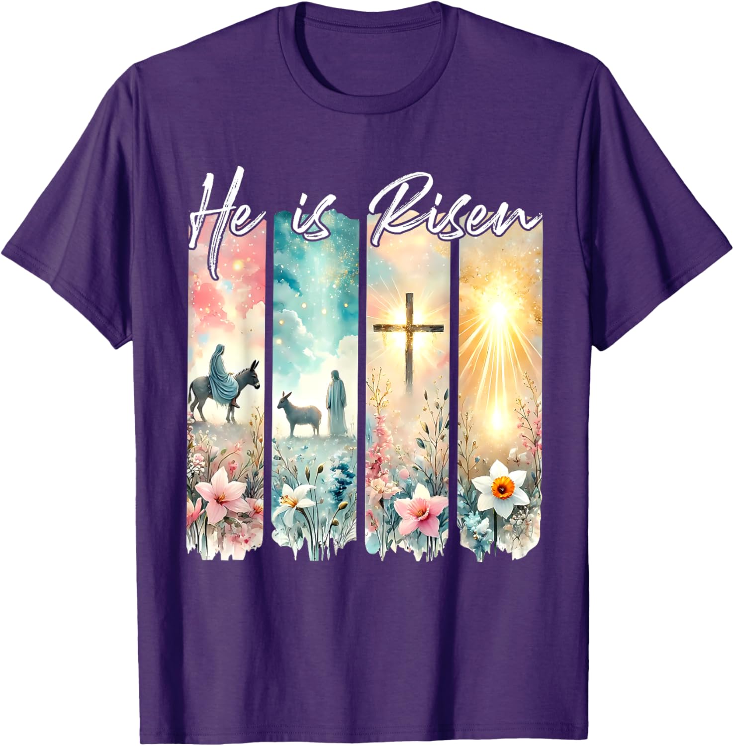 He Is Risen Floral Easter T-Shirt with Jesus Cross Design for Christians - 6