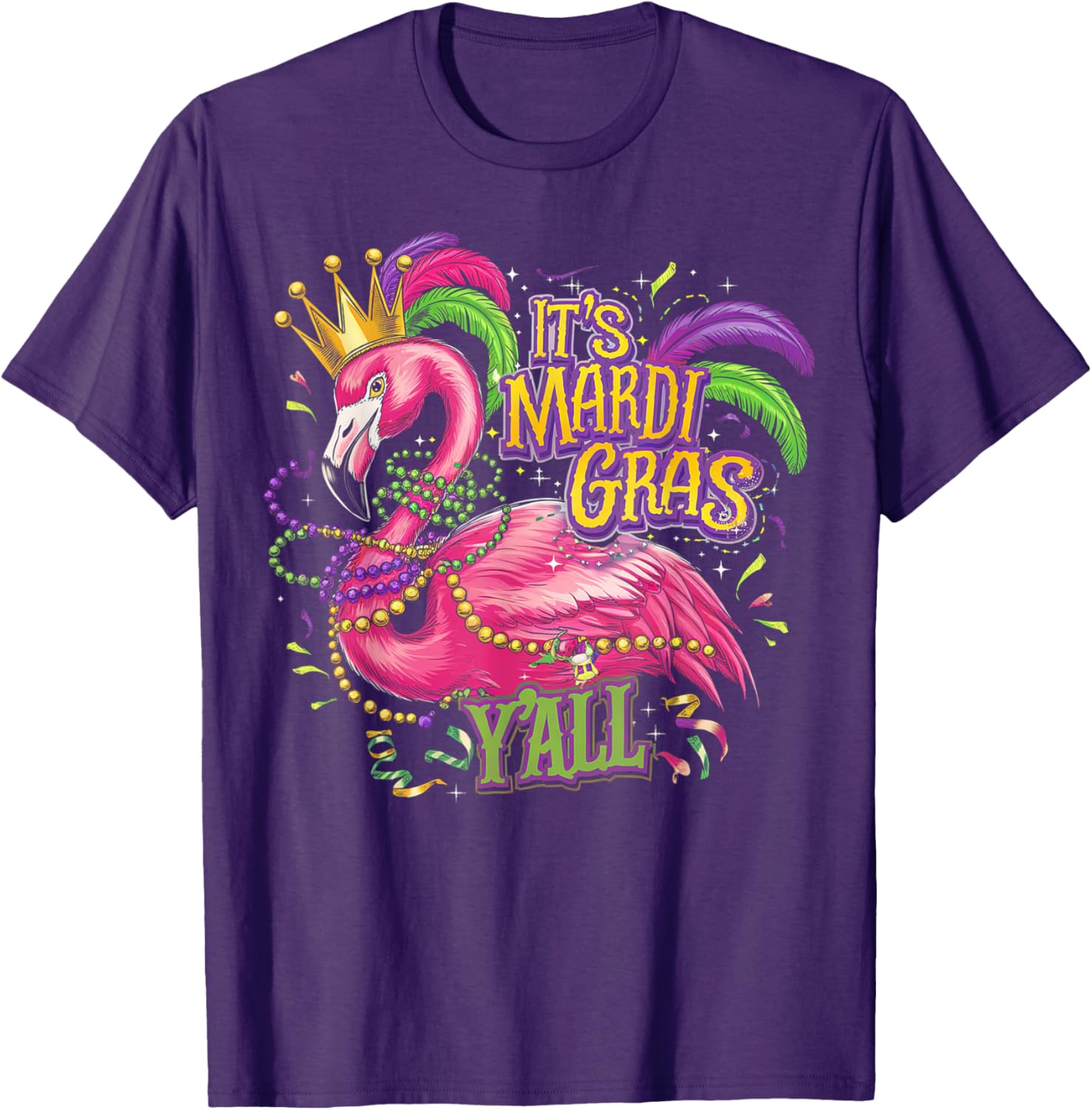 Mardi Gras Y'all Flamingo Costume T-Shirt for Fun Celebrations - 8