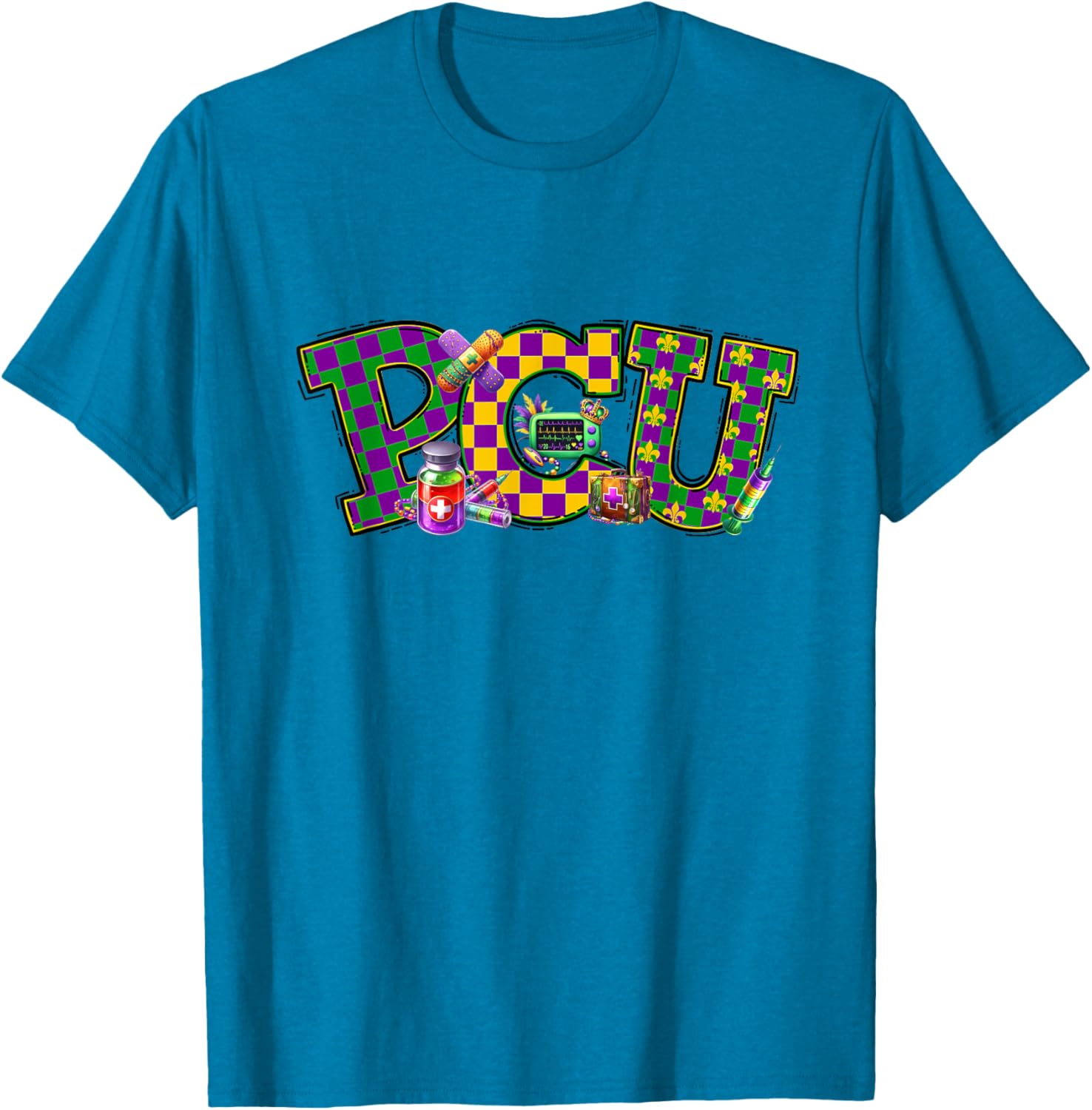 Mardi Gras PCU Nurse T-Shirt for Women - Fun Medical Care Unit Apparel - 29