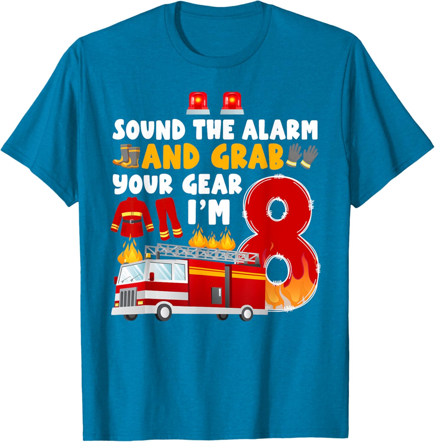 8th Birthday Firefighter T-Shirt for Boys Cute Fireman Graphic Tee - 17