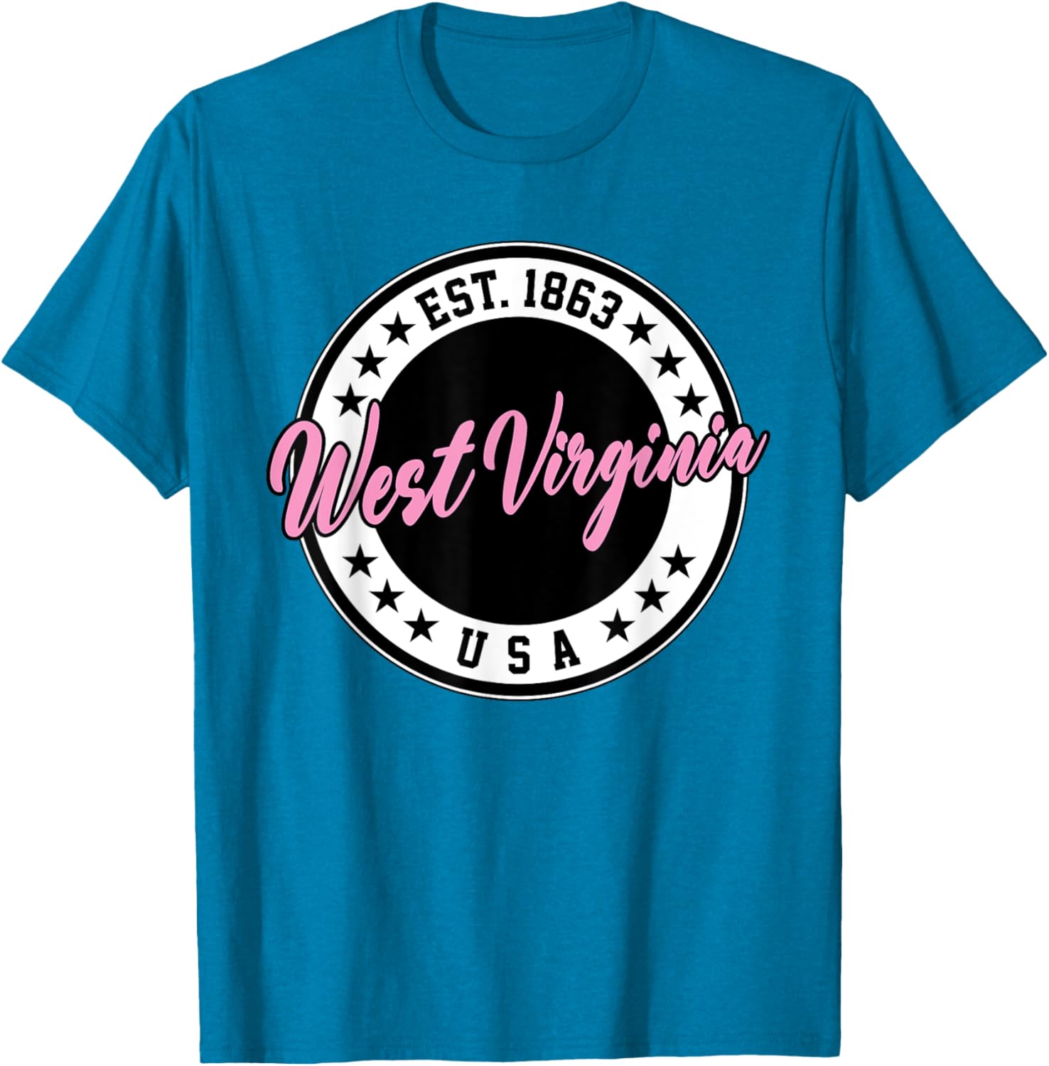 West Virginia Pink Text Script Circle T-Shirt for Women and Men - 5