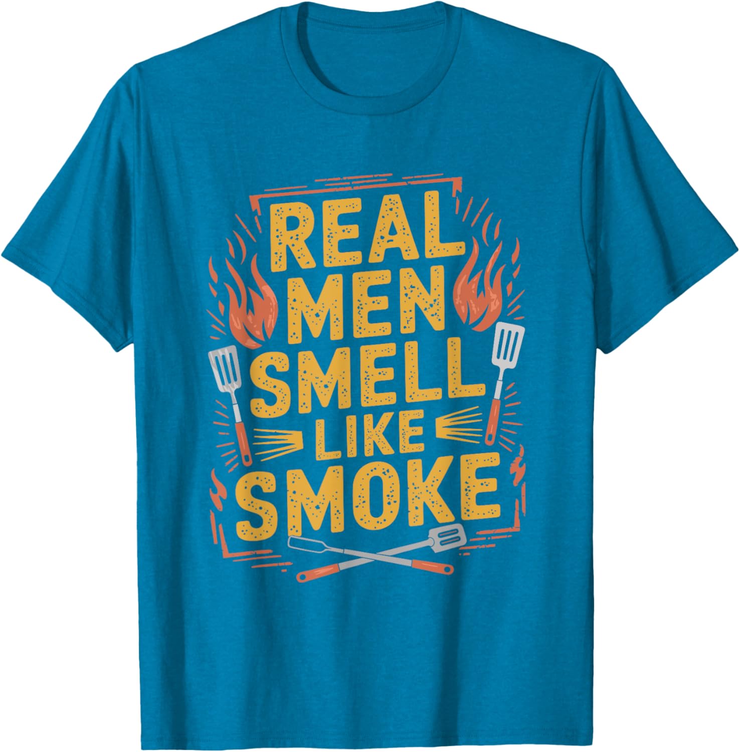 Funny BBQ Grill T-Shirt for Dads Real Men Smell Like Smoke and Meat - 7