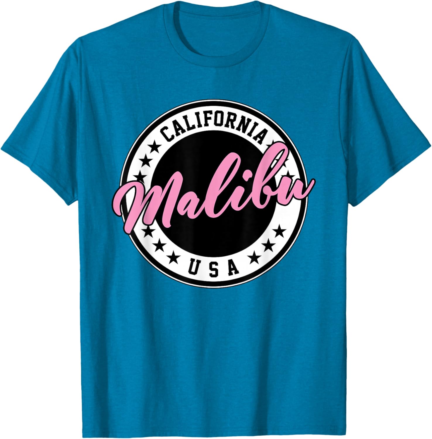 Malibu California Pink Script Circle T-Shirt for Trendy Summer Style - 11