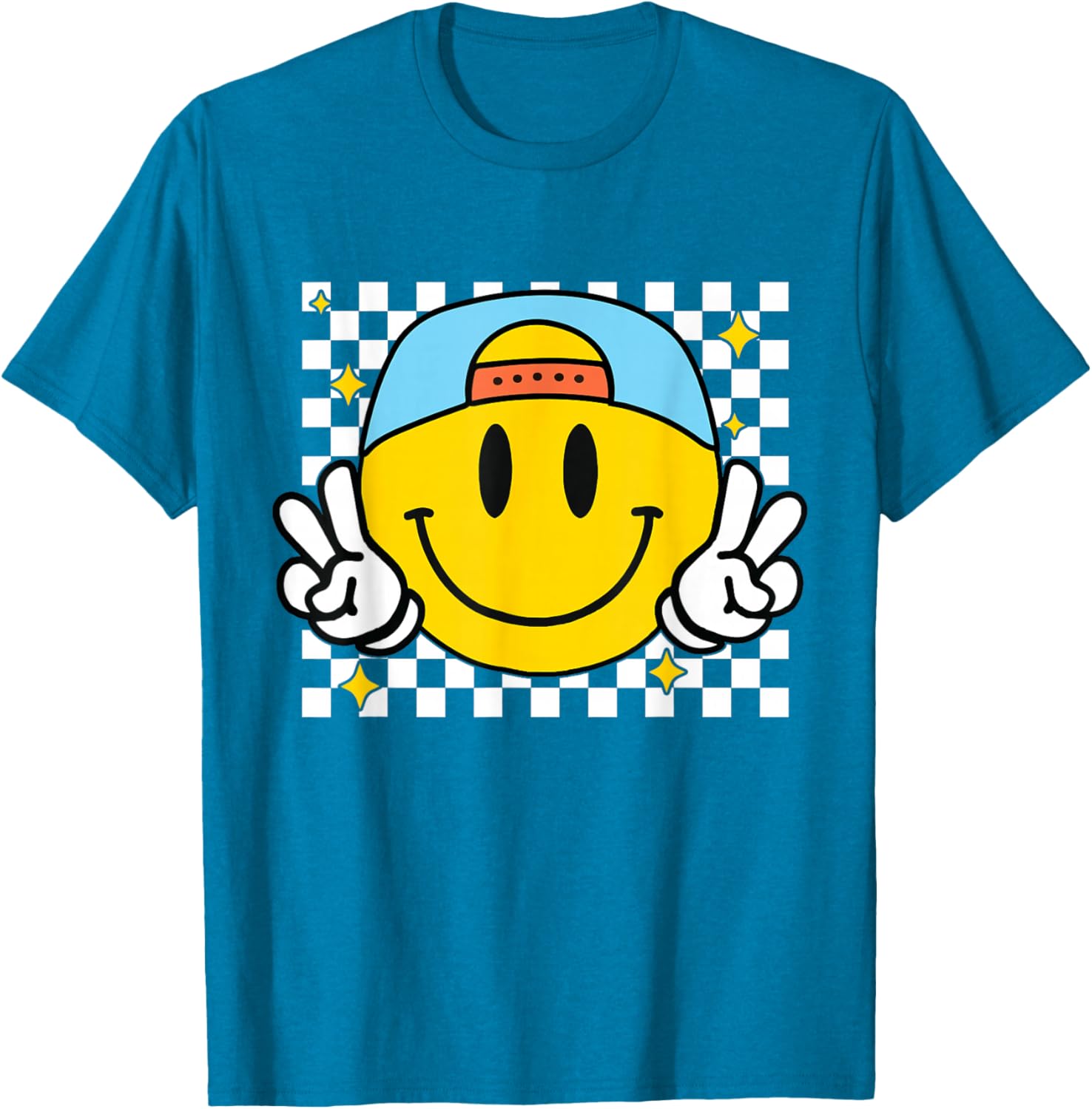 Happy Yellow Smile Face Checkered T-Shirt for Fun and Joyful Style - 14