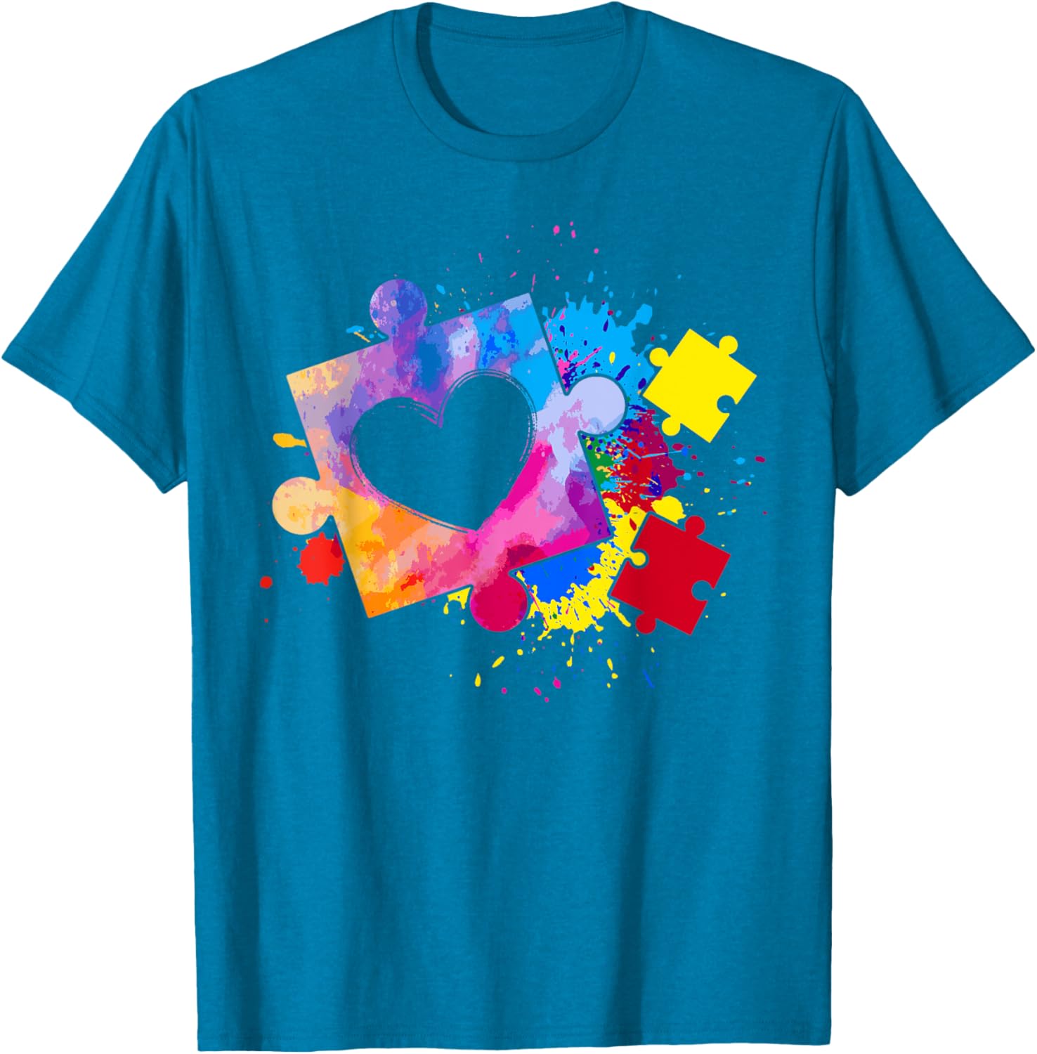 Autism Awareness Tie Dye Puzzle Piece Heart Kids T-Shirt for Boys and Girls - 29