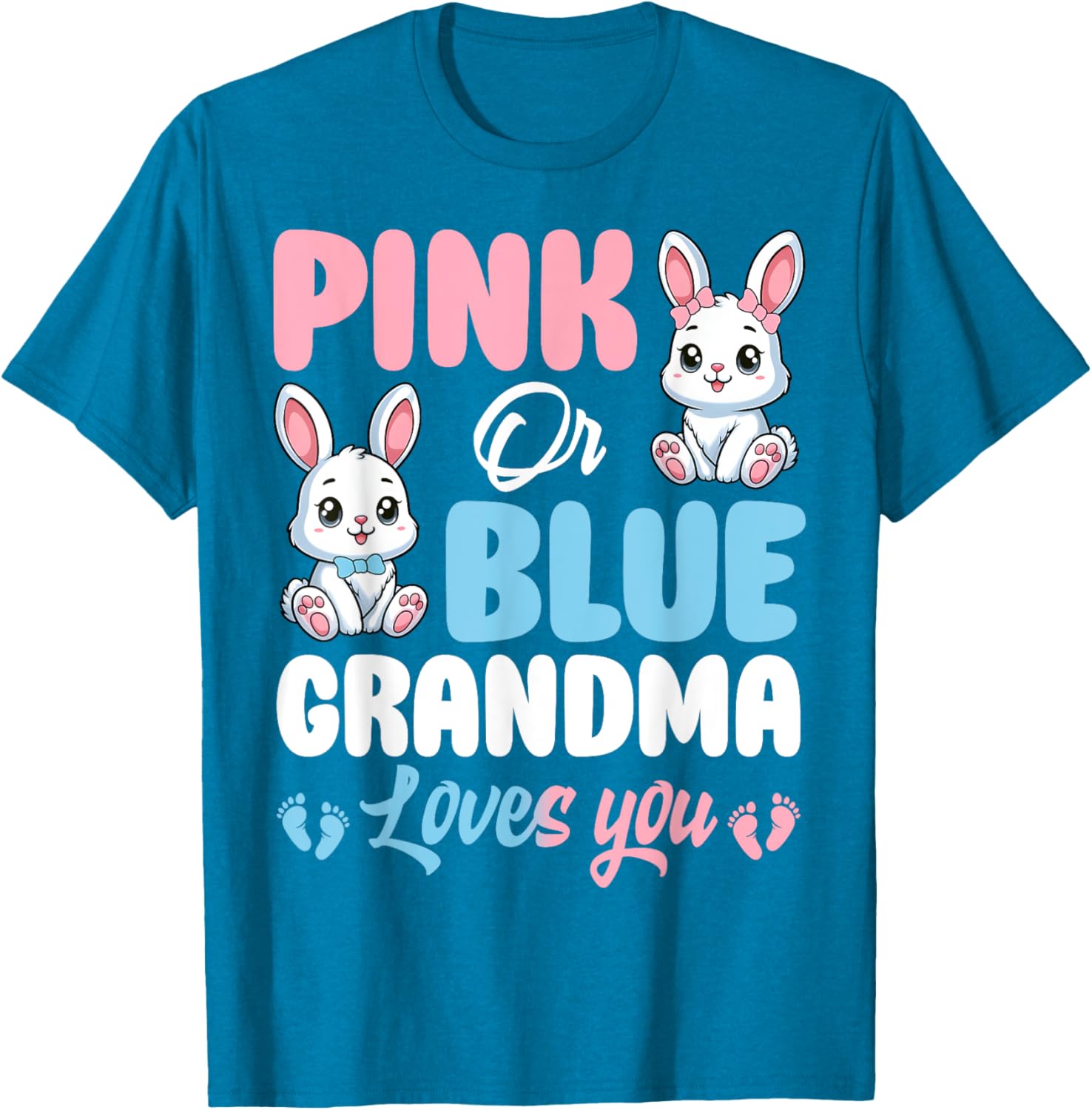 Pink or Blue Grandma Loves You Bunny Gender Reveal T-Shirt for Kids - 6