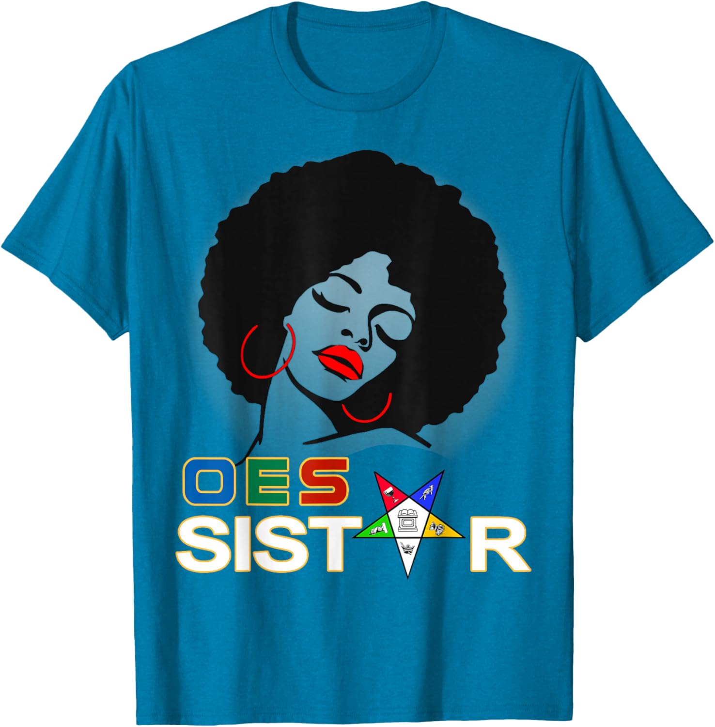 Beautiful Red Afro Earrings and Sistar Eastern Star T-Shirt for Girls - 15