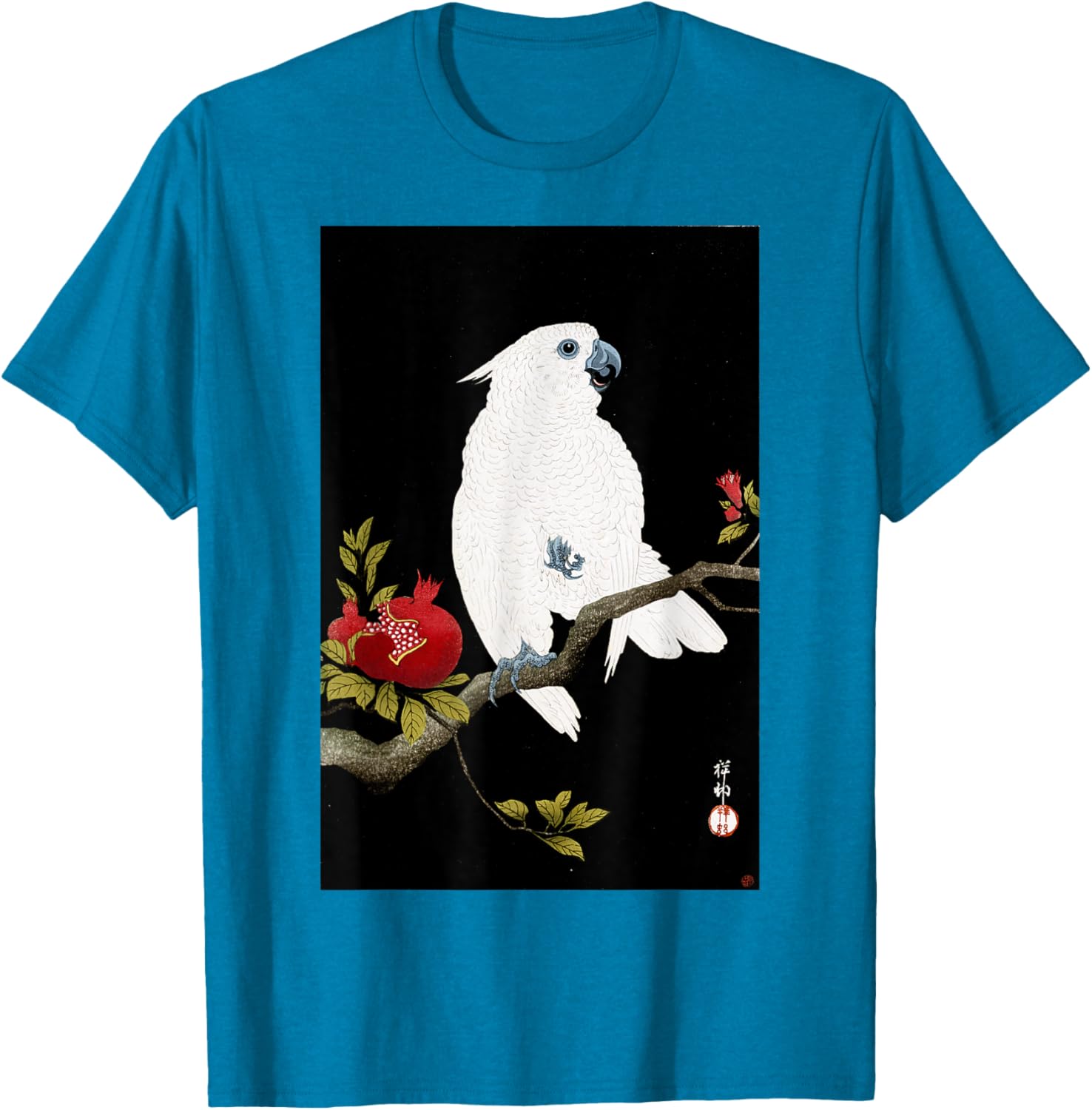 Koson Ohara Cockatoo and Pomegranate Japanese Art Bird T-Shirt - 15