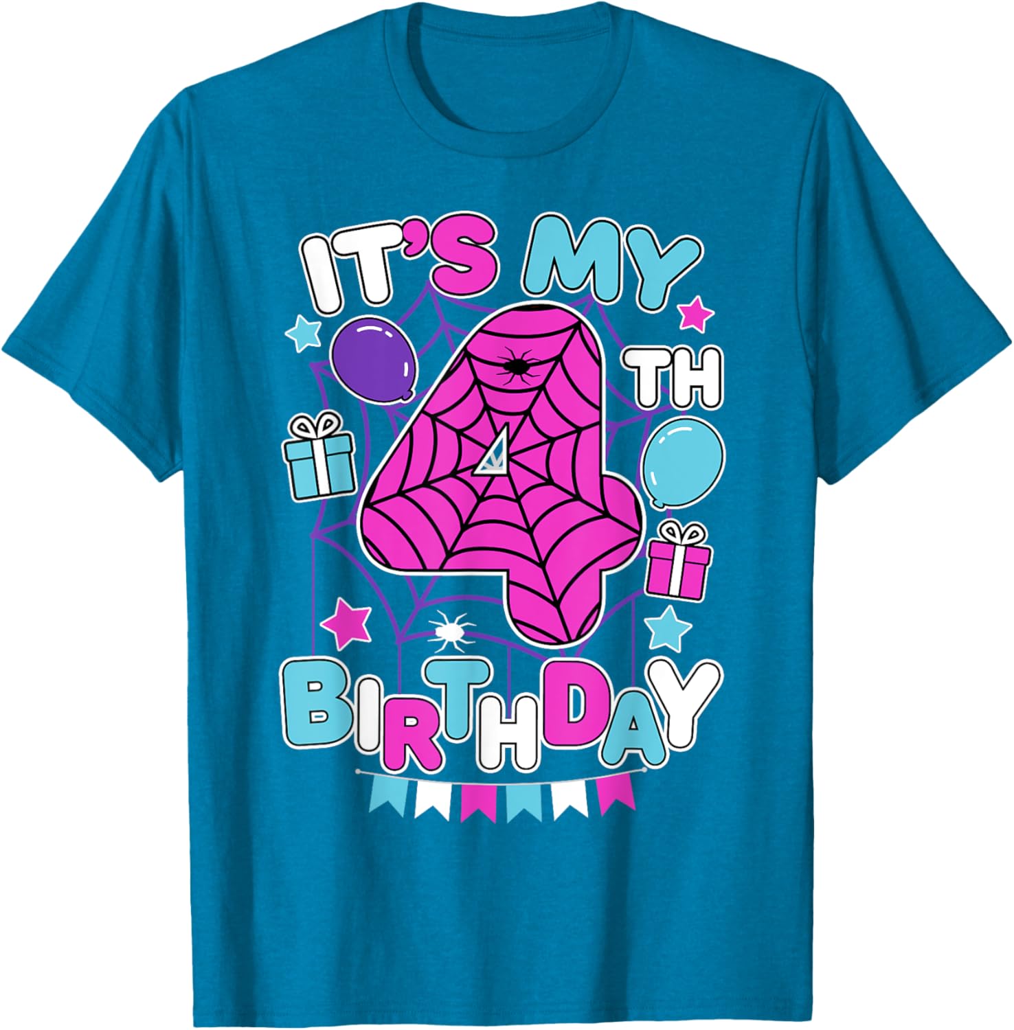 Cute 4th Birthday Spider Web T-Shirt for Girls Halloween Party - 12