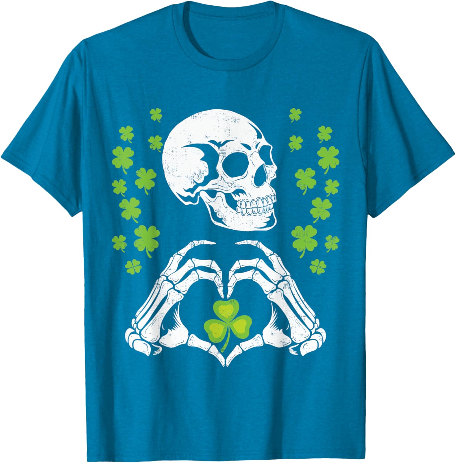 St Patrick's Day Skeleton Skull Heart Shamrock T-Shirt for Festive Fun - 13