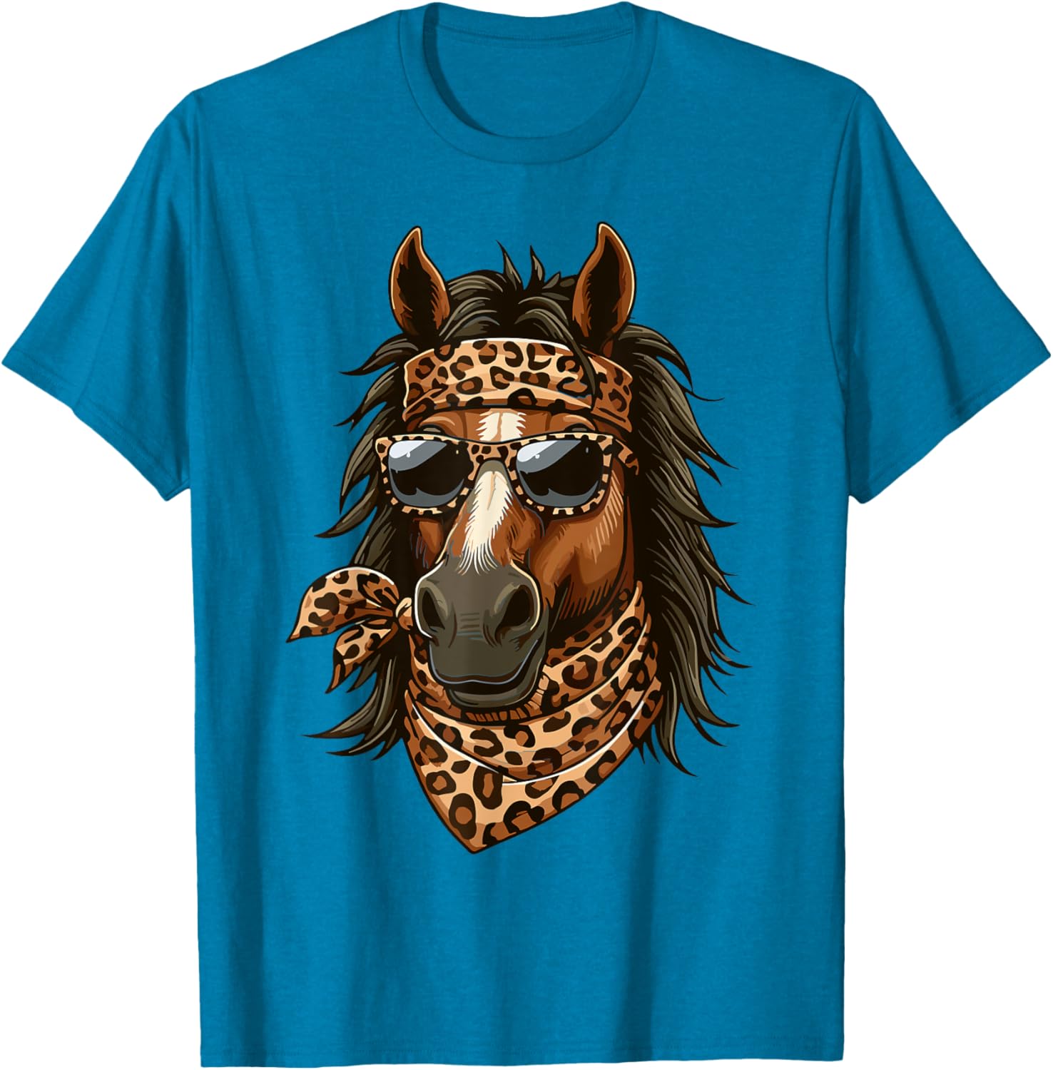 Stylish Horse in Leopard Scarf and Sunglasses T-Shirt for Animal Lovers - 3