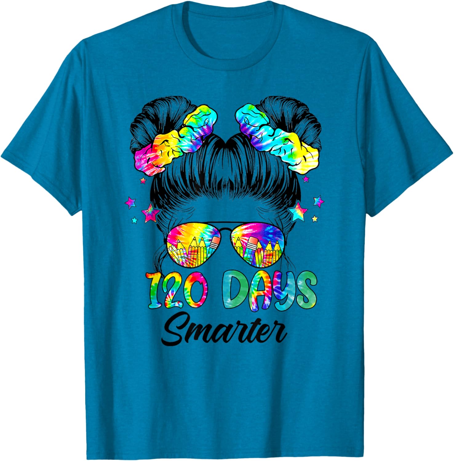 Messy Bun 120 Days of School Tie Dye Shirt for Smart Students - 13
