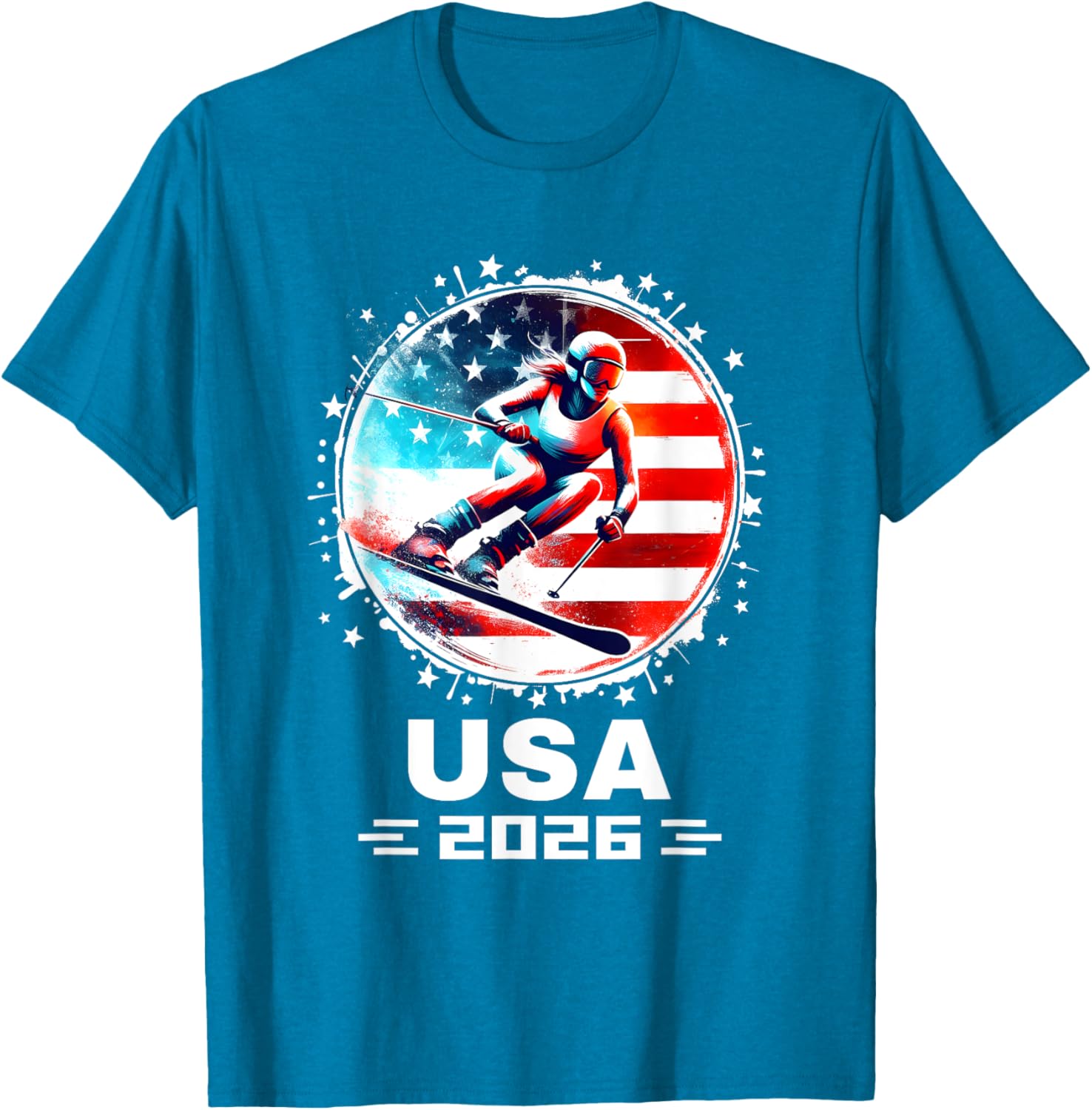 Skier USA Team 2026 American Flag Women's Skiing T-Shirt - 13