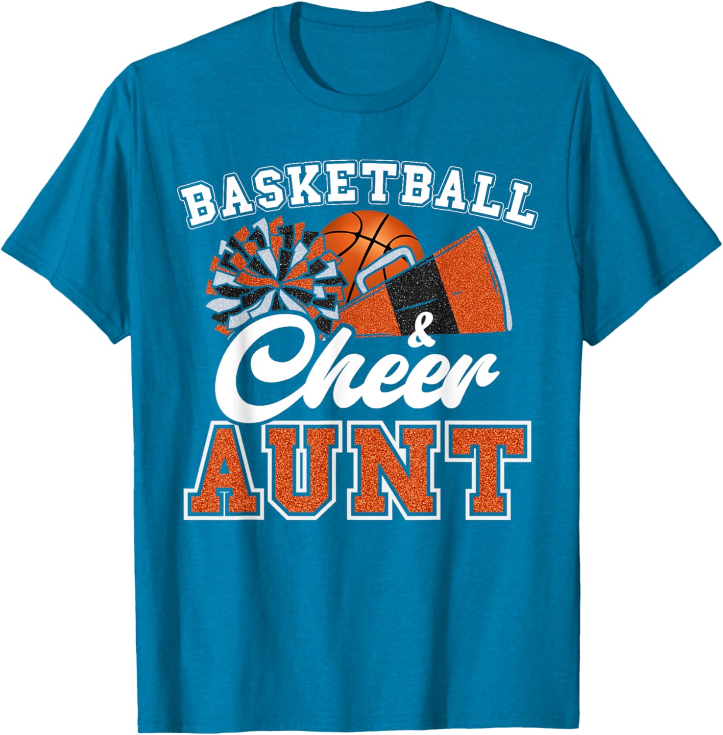 Proud Basketball Cheer Aunt T-Shirt for Cheerleader Niece in Orange - 5