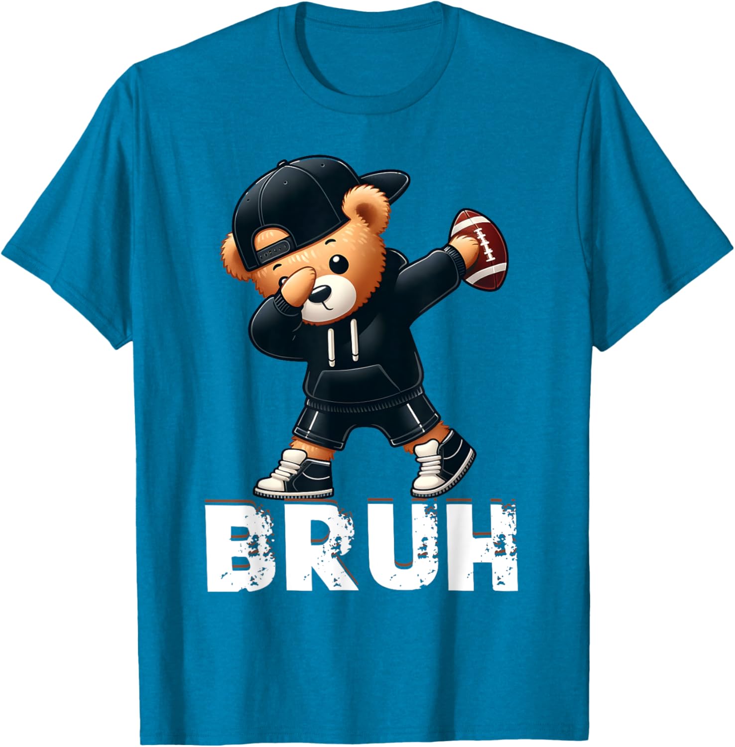 Funny Bruh Hip Hop Teddy Bear Dabbing Football T-Shirt for Boys - 1