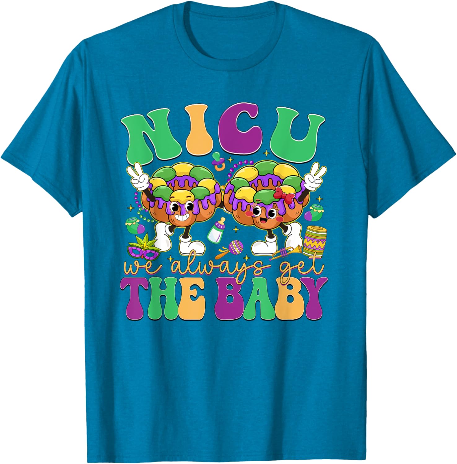Retro NICU Nurse Mardi Gras T-Shirt for Baby Lovers and Caregivers - 10