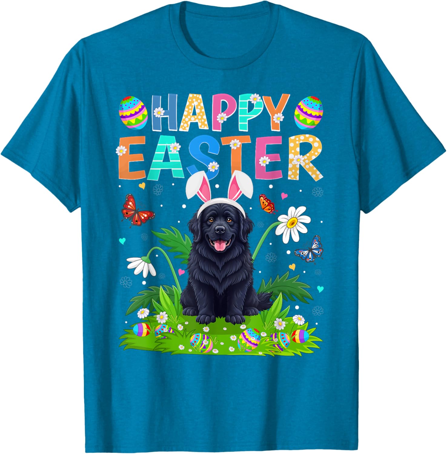 Newfoundland Dog Easter Egg Hunt T-Shirt with Bunny Ears Design - 26