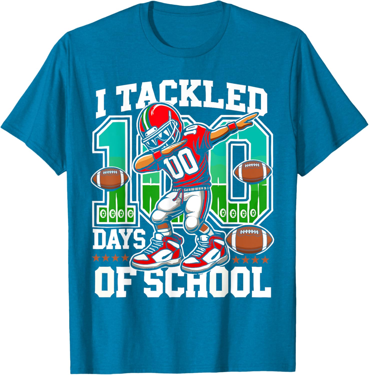 100 Days of School Football Teacher Student T-Shirt for Celebrating Fun - 5