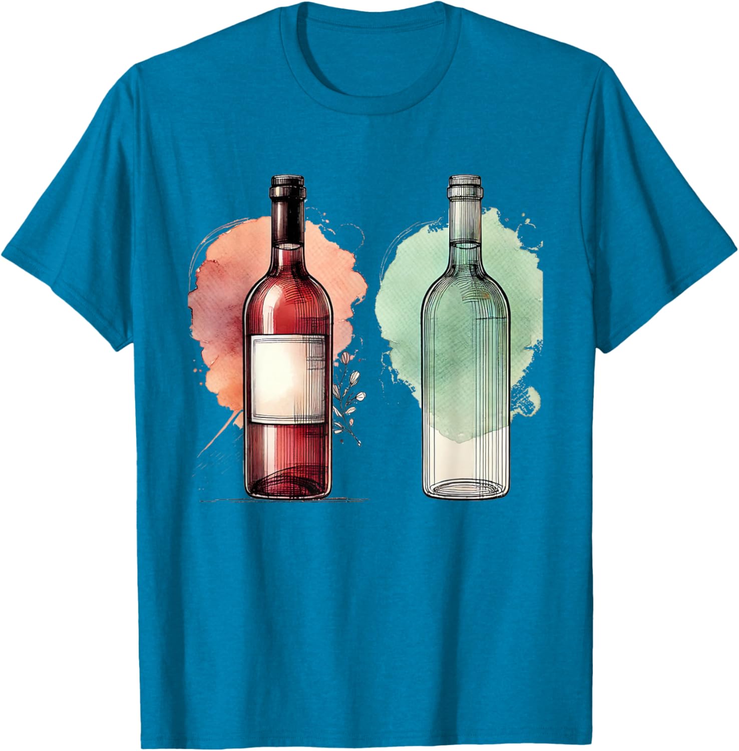 Watercolor Wine Bottles Line Drawing T-Shirt for Wine Lovers - 11