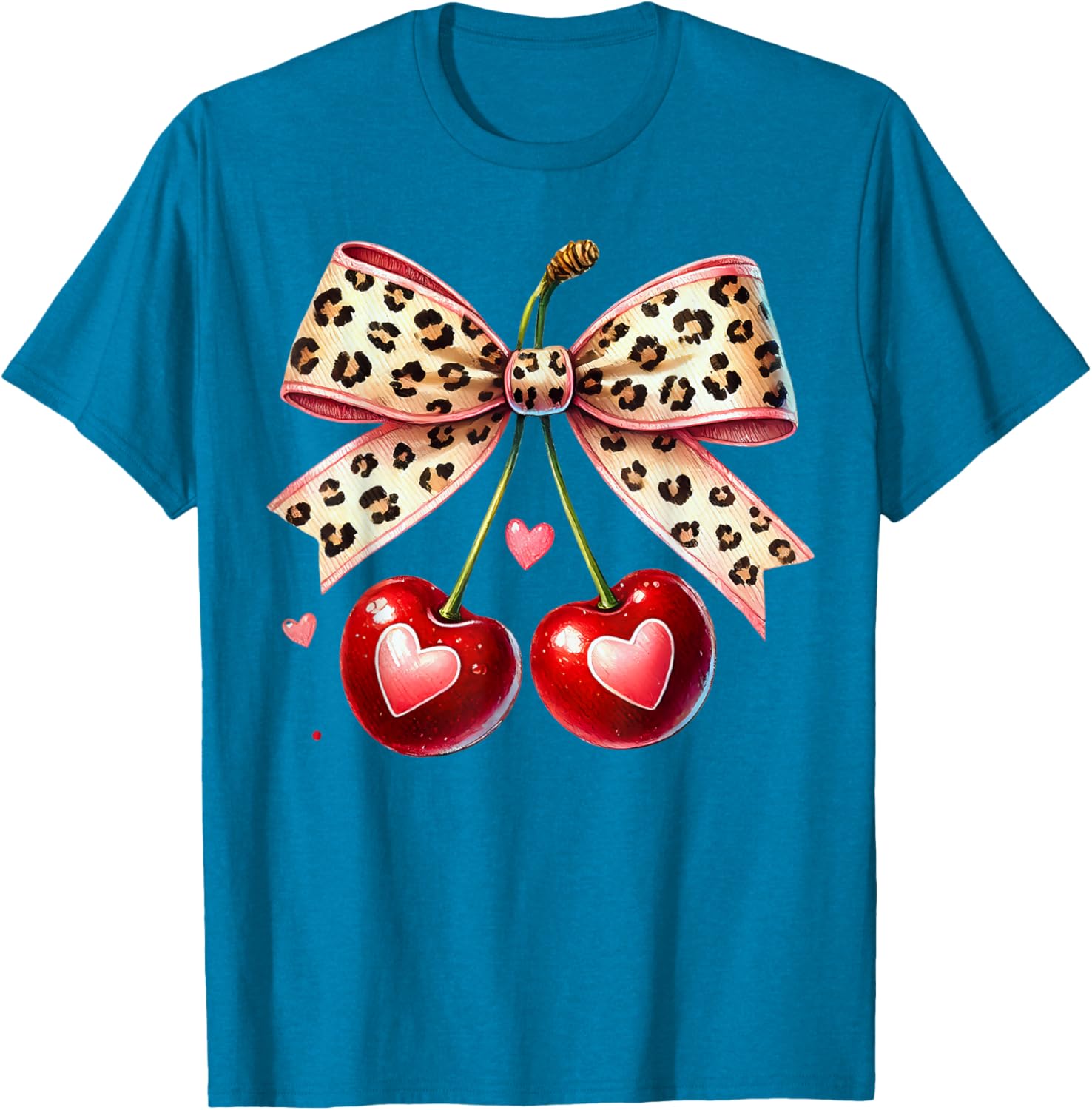 Coquette Cherry Heart Leopard Ribbon Bow T-Shirt for Valentine's Day - 2
