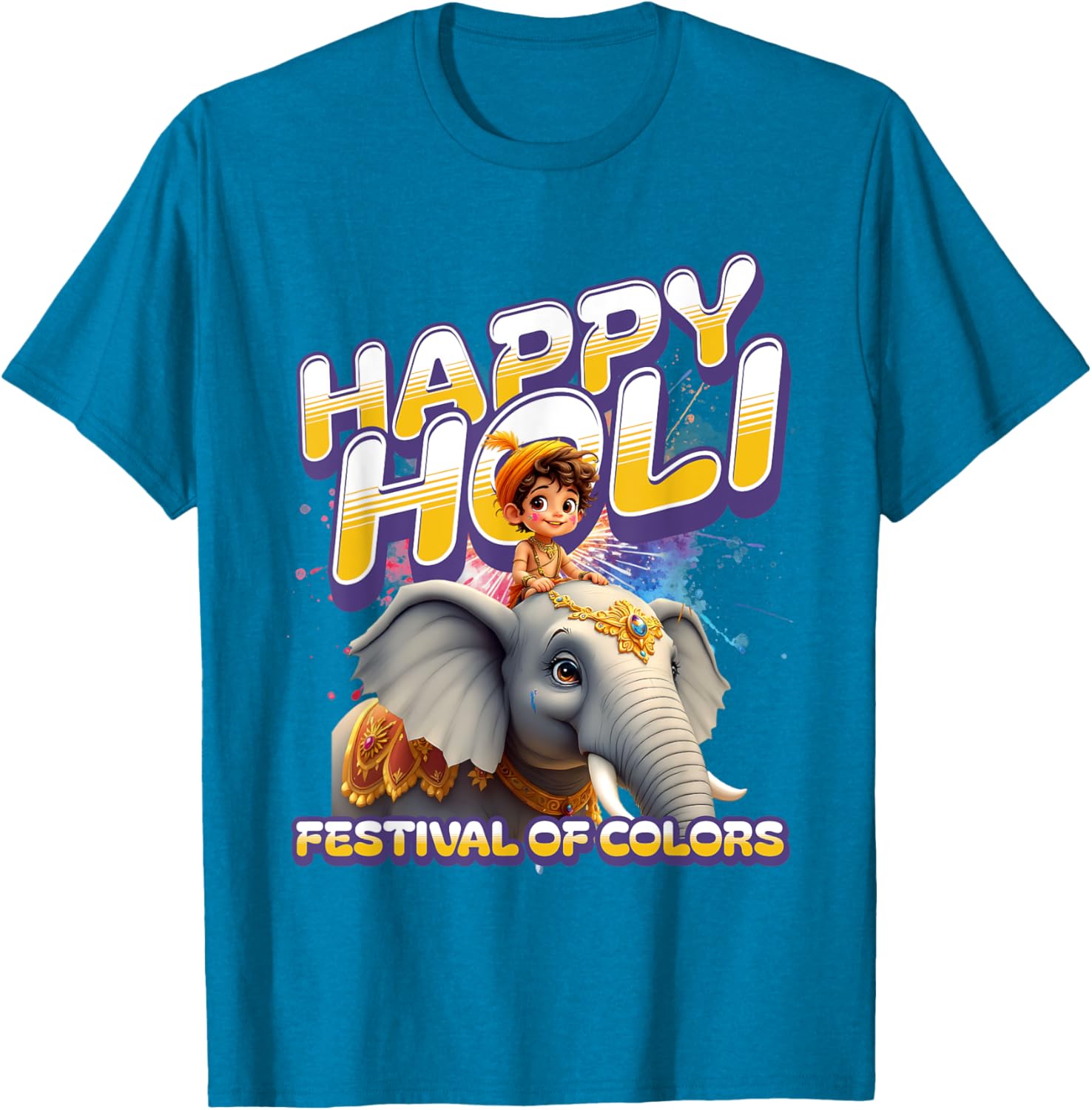 Happy Holi Elephant Festival T-Shirt for Boys Spring Colors Apparel - 1