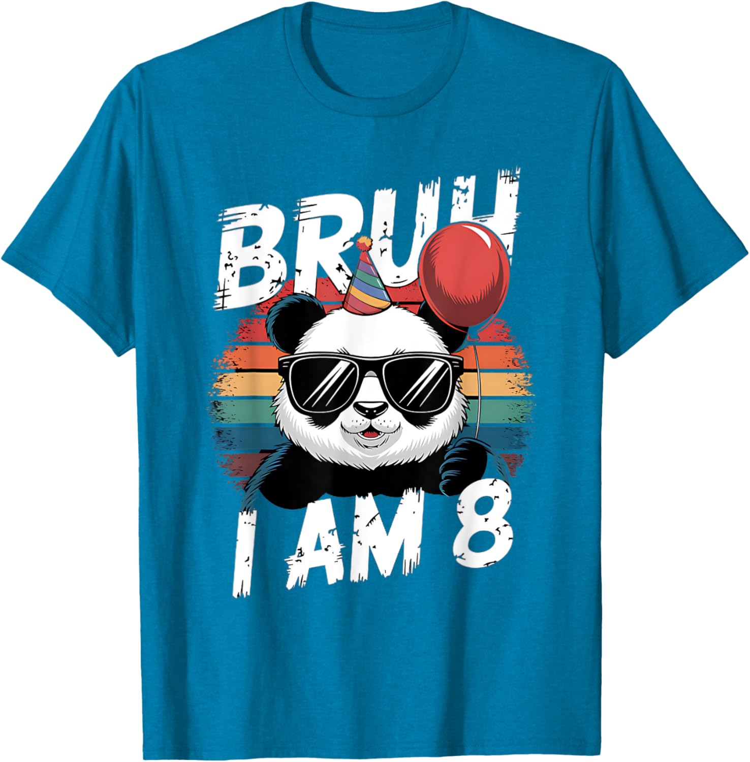 Bruh I Am 8 Panda Retro Sunset T-Shirt for Kids 8th Birthday Fun - 7