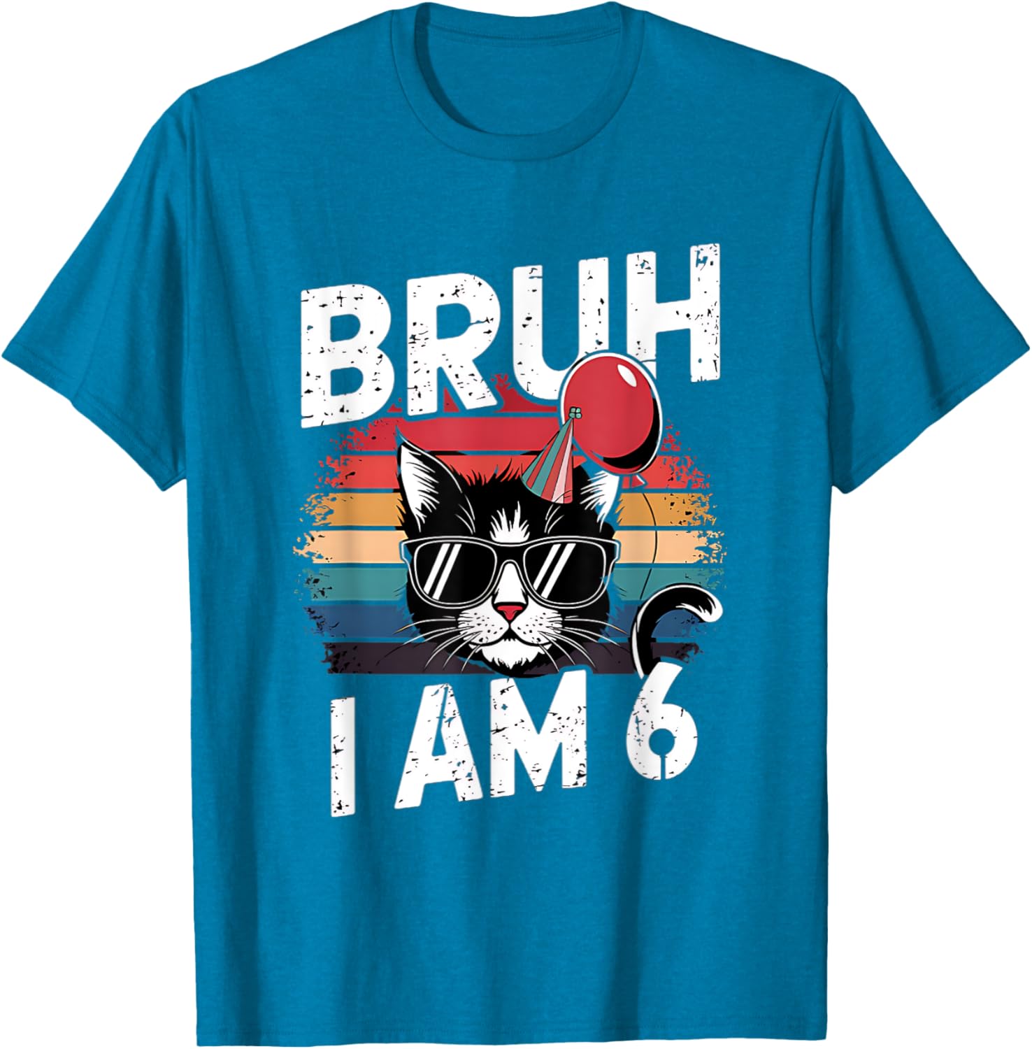 Retro Sunset Cat T-Shirt for Kids 6th Birthday Party Celebration - 13