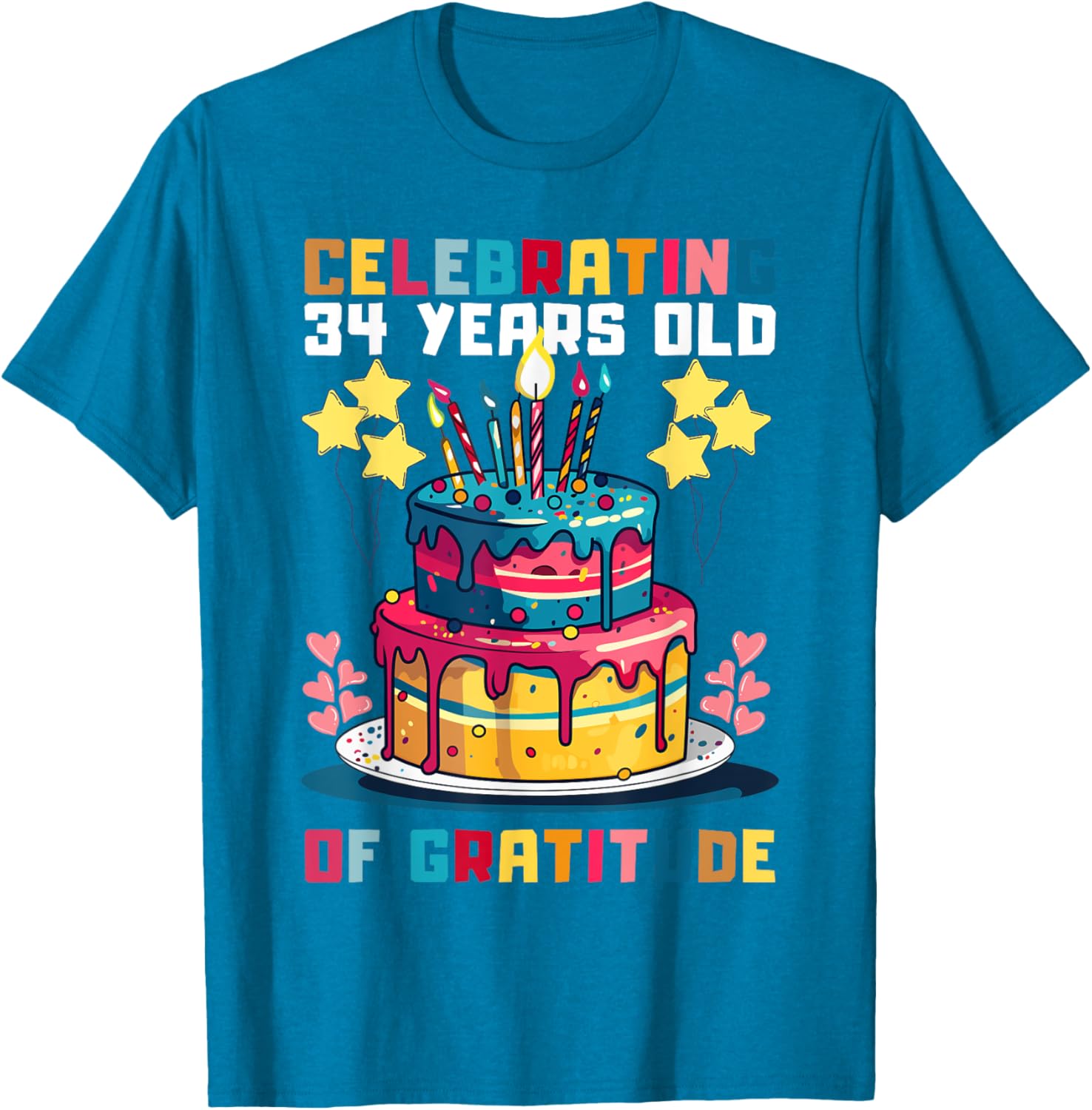 Celebrating 34 Years of Gratitude Fun Birthday T-Shirt for All Ages - 5