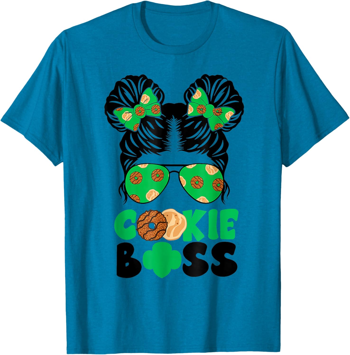 Scout Cookie Boss Girls Messy Bun Sunglasses T-Shirt for Kids - 17